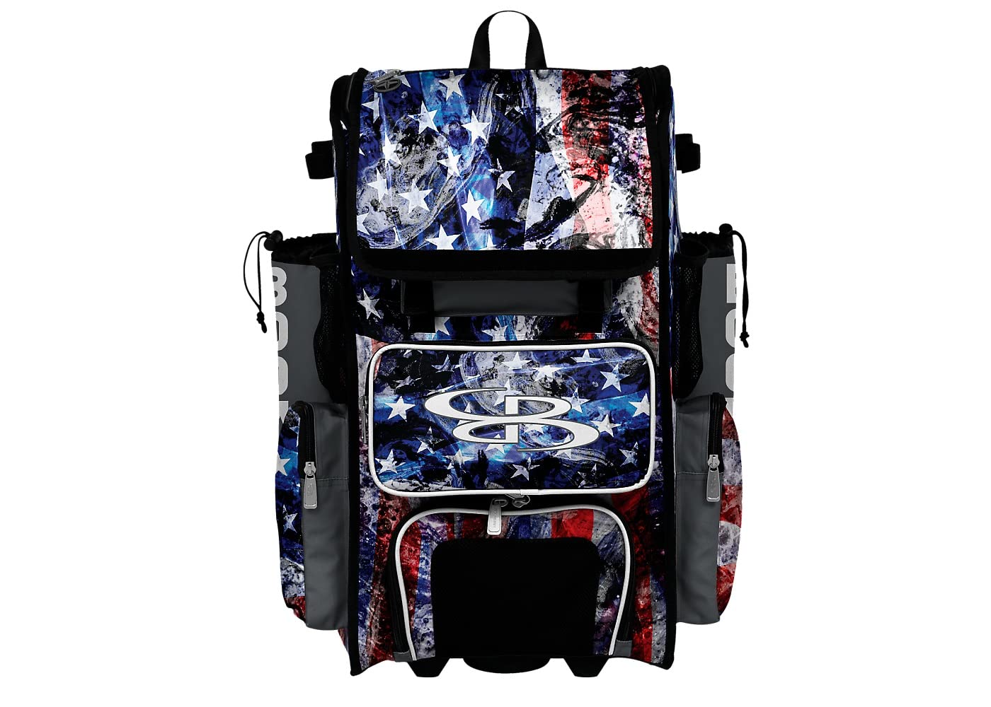 Boombah Superpack Hybrid Rolling Bat Bag - USA Allegiance Bat Pack Black/Red/White - Wheeled & Backpack Style for Baseball & Softball Players - Perfect for Travel, Games & Practice