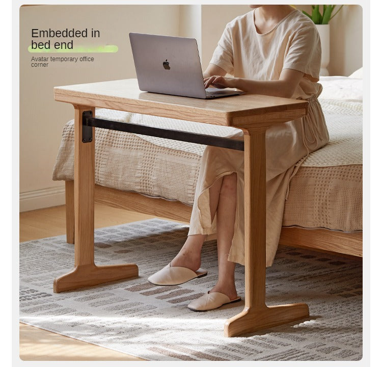 Oak Solid Wood Small Office Desk & Side Table - Compact Home Office Furniture for Workspace, Living Room, or Bedroom