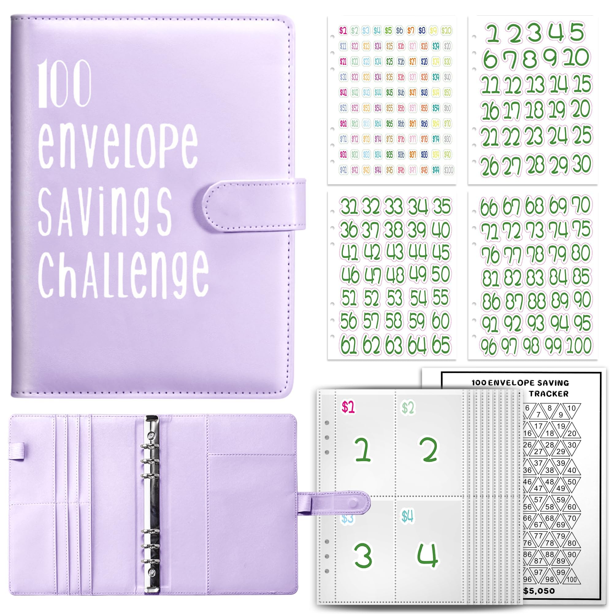52-Week 100 Envelope Savings Challenge Binder - Save $5,050 in 1 Year | Budget Organizer for Cash with Colorful Envelopes (Purple) | Perfect for Personal Finance Goals, Family Savings & Money Management at Home