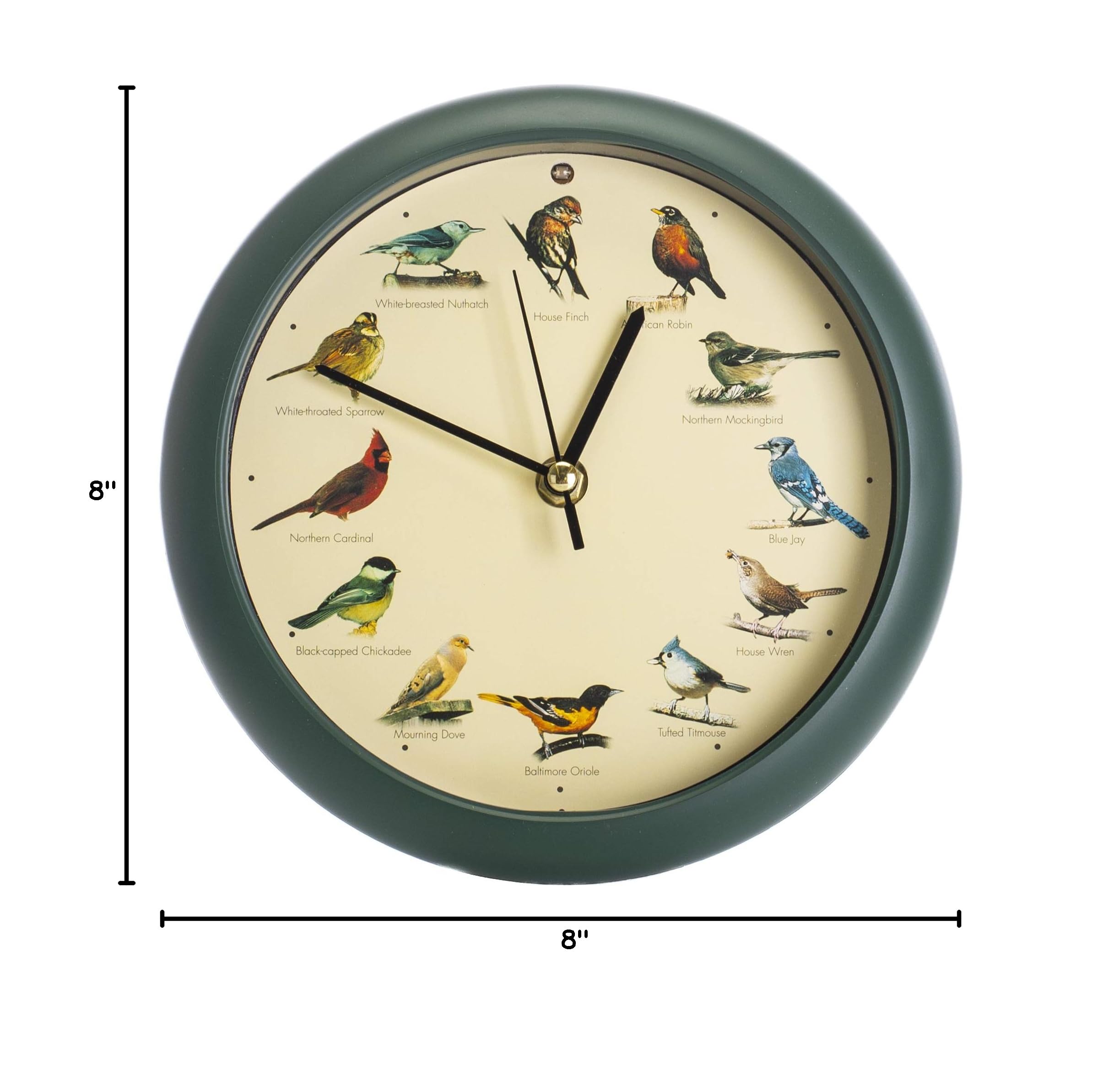 Original Singing Bird Wall & Desk Clock by Mark Feldstein & Associates - 8 Inch Vintage Musical Timepiece for Home, Office & Gift Giving