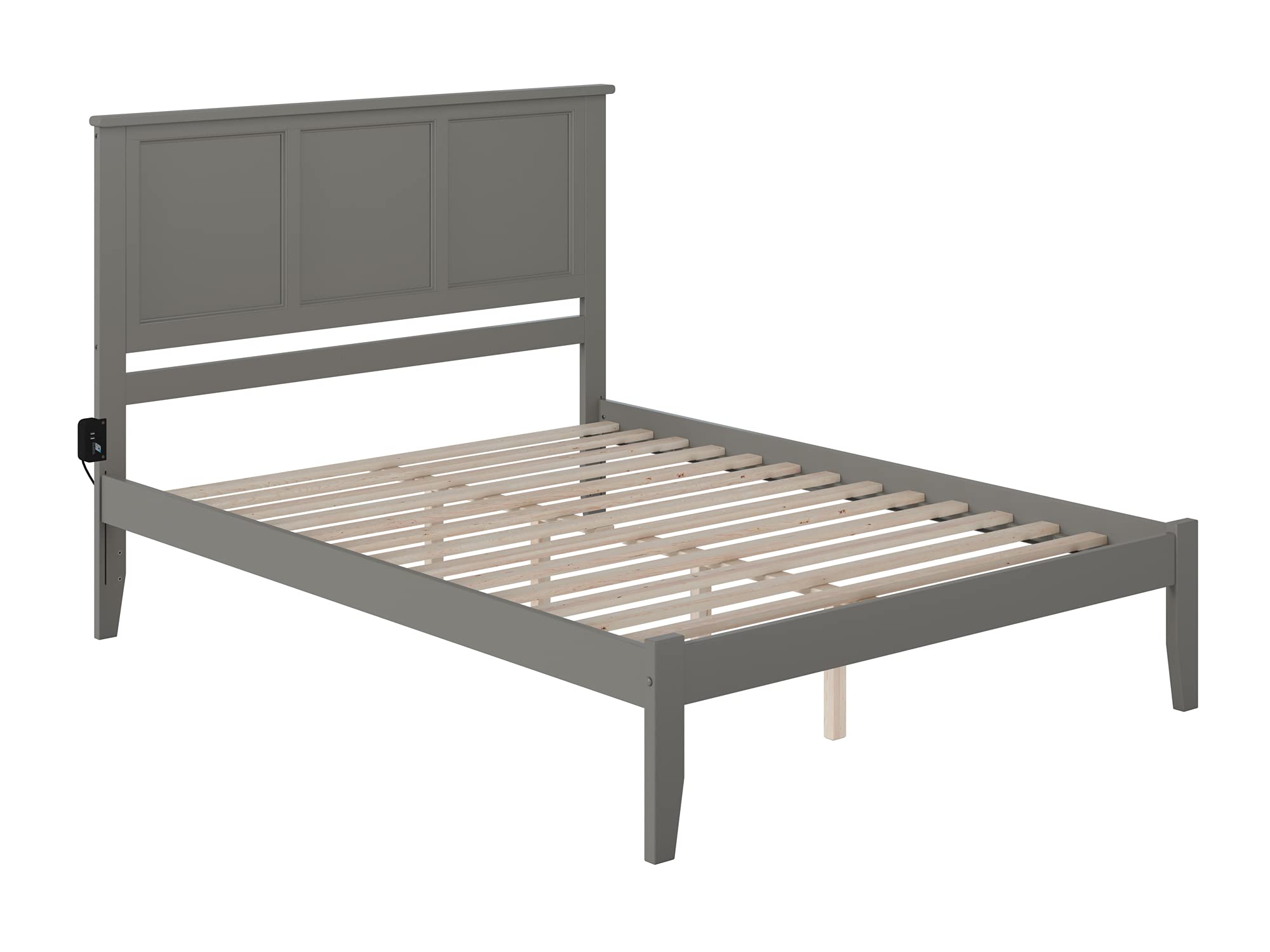AFI Madison King Platform Bed Frame with USB Charging Ports - Modern Grey Wooden Bed for Master Bedroom, Perfect for Charging Devices Overnight