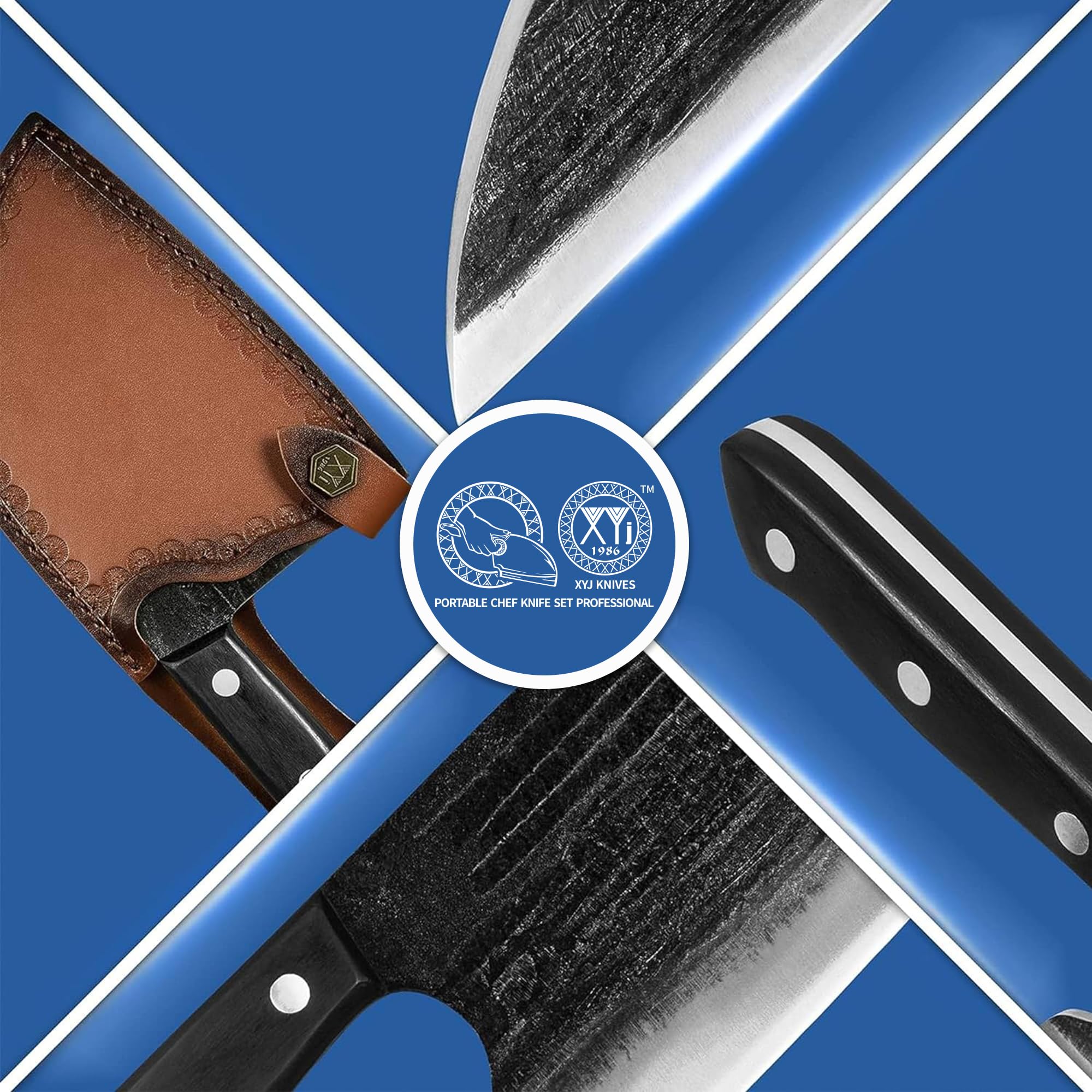 Premium 8-inch Serbian Chef Knife - Full Tang Meat Cleaver & Butcher Knife Set with Leather Sheath - Professional Kitchen Knives for Cooking, Camping & Outdoor Adventures