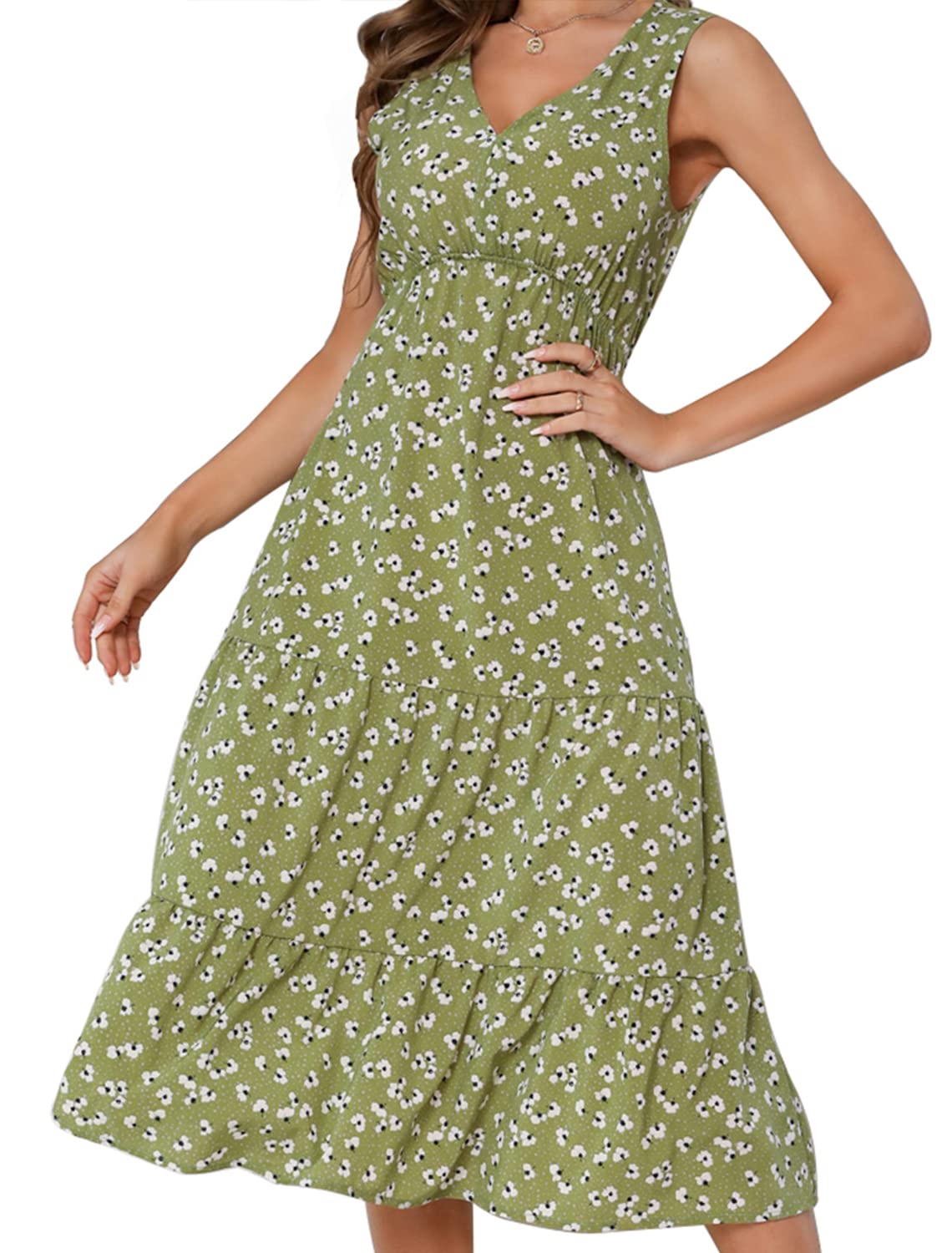 TAMEYA Women's Summer Midi Dresses - Floral A-Line Sundress, Casual Flowy Swing Beach Dress & Elegant Party Wear | Perfect for Beach Vacations, Garden Parties & Date Nights