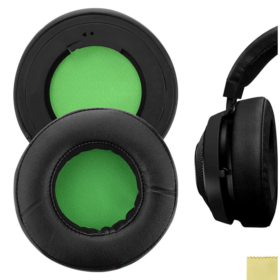 Geekria QuickFit Replacement Ear Pads for Razer Kraken 7.1 Chroma V2 USB Gaming Headset - Premium Memory Foam Ear Cushions, Noise Isolation Earpads, Comfortable Headphone Ear Cups Repair Parts (Black/Green) - Perfect for PC Gaming, Streaming & Long Gaming Sessions
