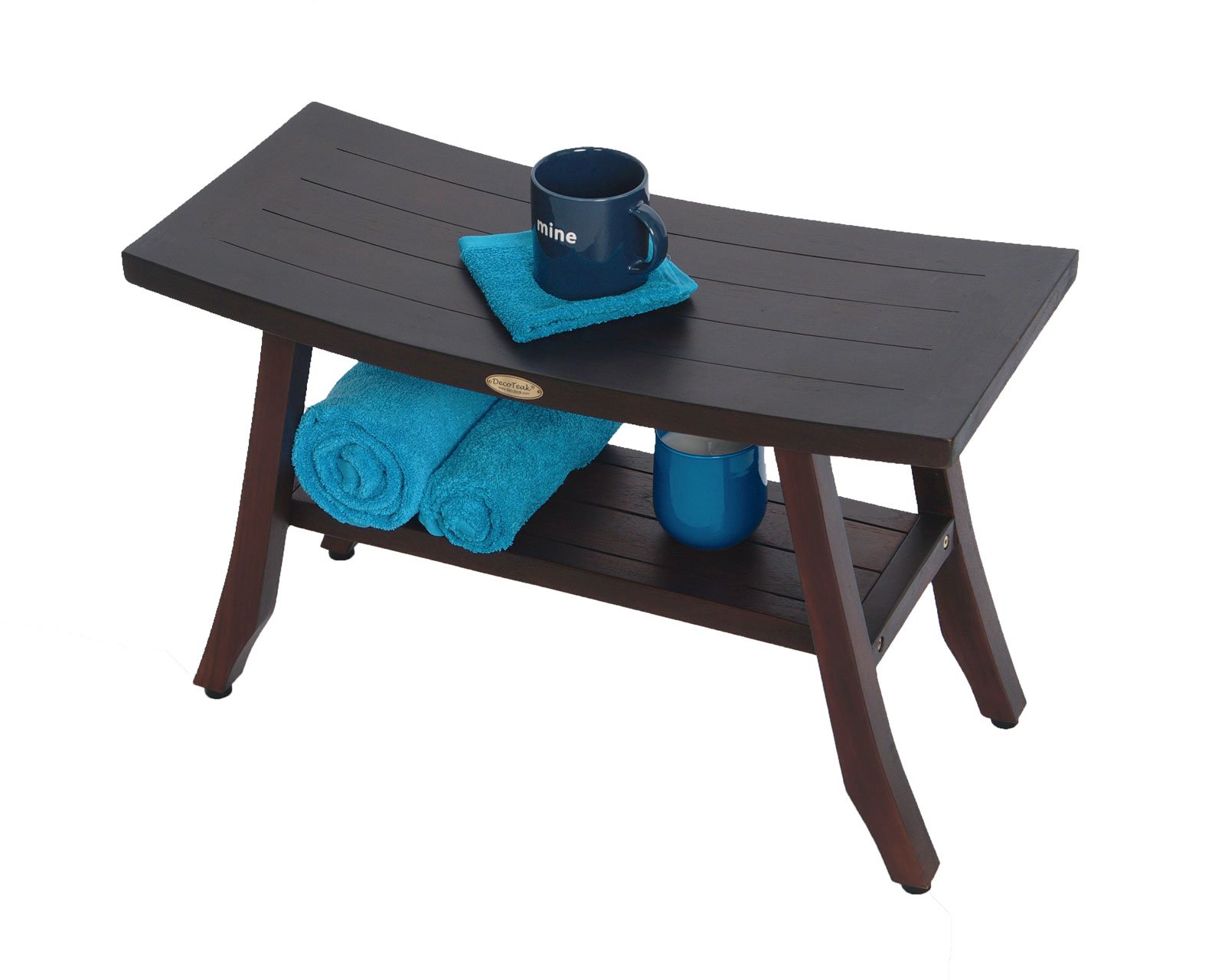 Decoteak Satori 28-Inch Brown Waterproof Teak Wood Shower Bench with Storage Shelf - Non-Slip Bathroom Stool Seat for Safety & Organization - Perfect for Elderly, Spa, and Small Space Bathrooms