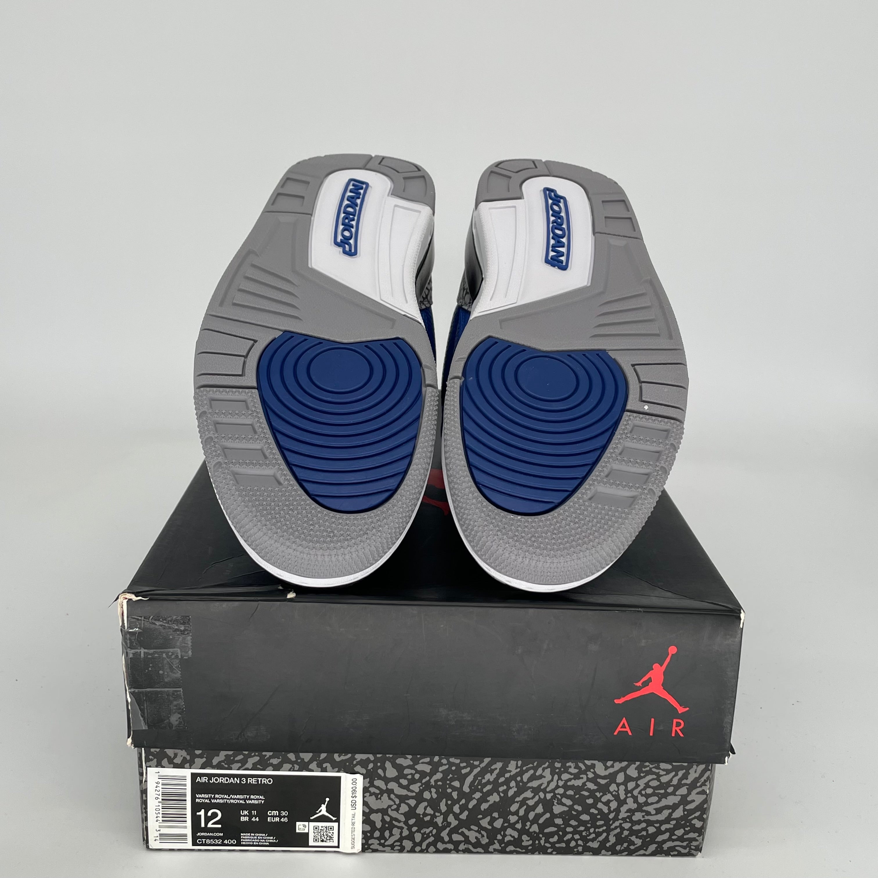 AIR JORDAN 3 VARSITY ROYAL CEMENT Men's Basketball Shoes - Size 12 (CT8532-400) | Retro Sneakers for Casual Wear & Street Style