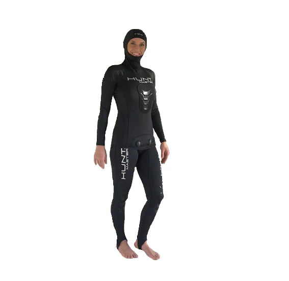 Hunt Master Camo Unisex Hooded Spearfishing Rashguard Top & Long John Pants Set with Chest Pad - UV Protection & Quick Dry for Scuba Diving, Freediving, and Water Sports