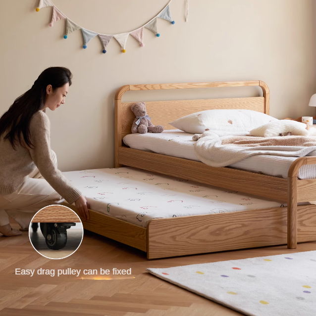 Solid Oak Wood Single Platform Bed with Wheels - No Headboard, Modern Minimalist Bed Frame for Small Spaces, Dorm Rooms & Guest Bedrooms