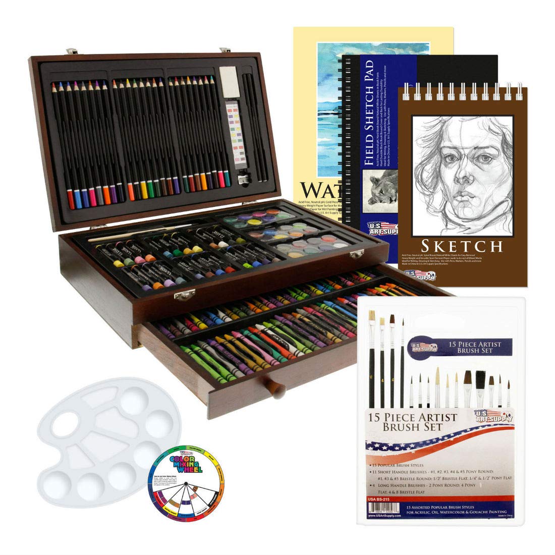 162-Piece Professional Art Drawing Set with Sketch Pencils, Pastels, Crayons & Premium Paper in Wooden Case - Perfect for Artists, Students & Creative Projects
