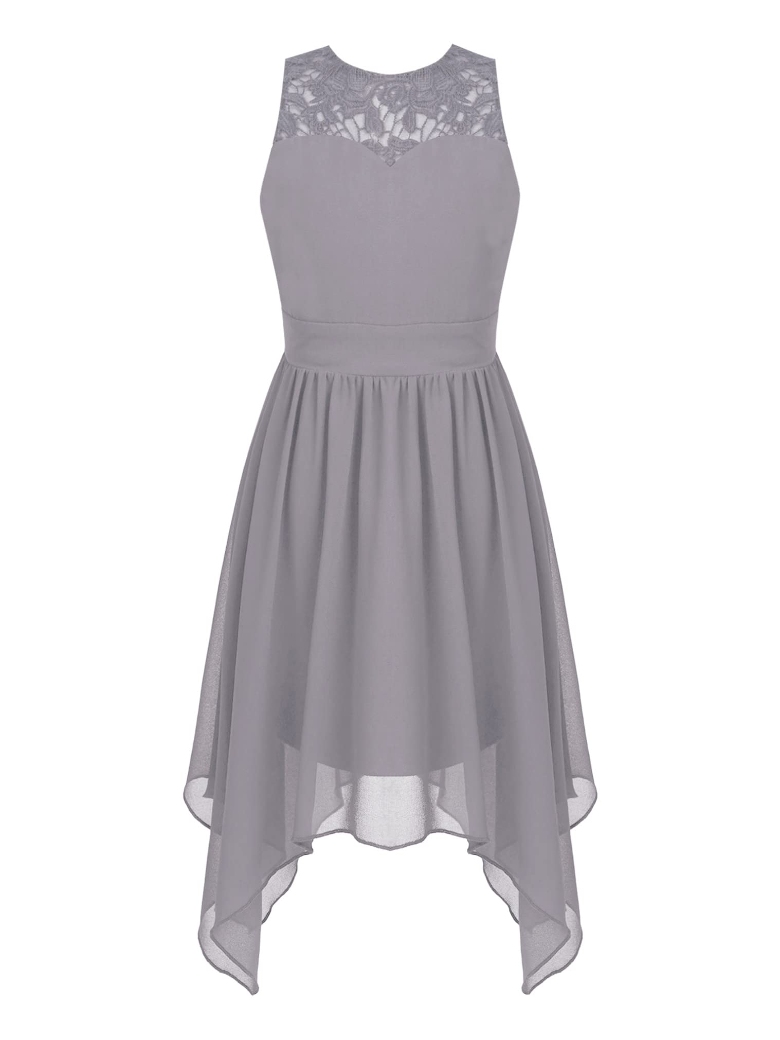 Renvena Girls Floral Lace Flower Girl Dress - Sleeveless Asymmetrical Chiffon Bridesmaid Dress for Wedding Party & Special Occasions | Perfect for Spring Weddings, Garden Parties & Formal Events