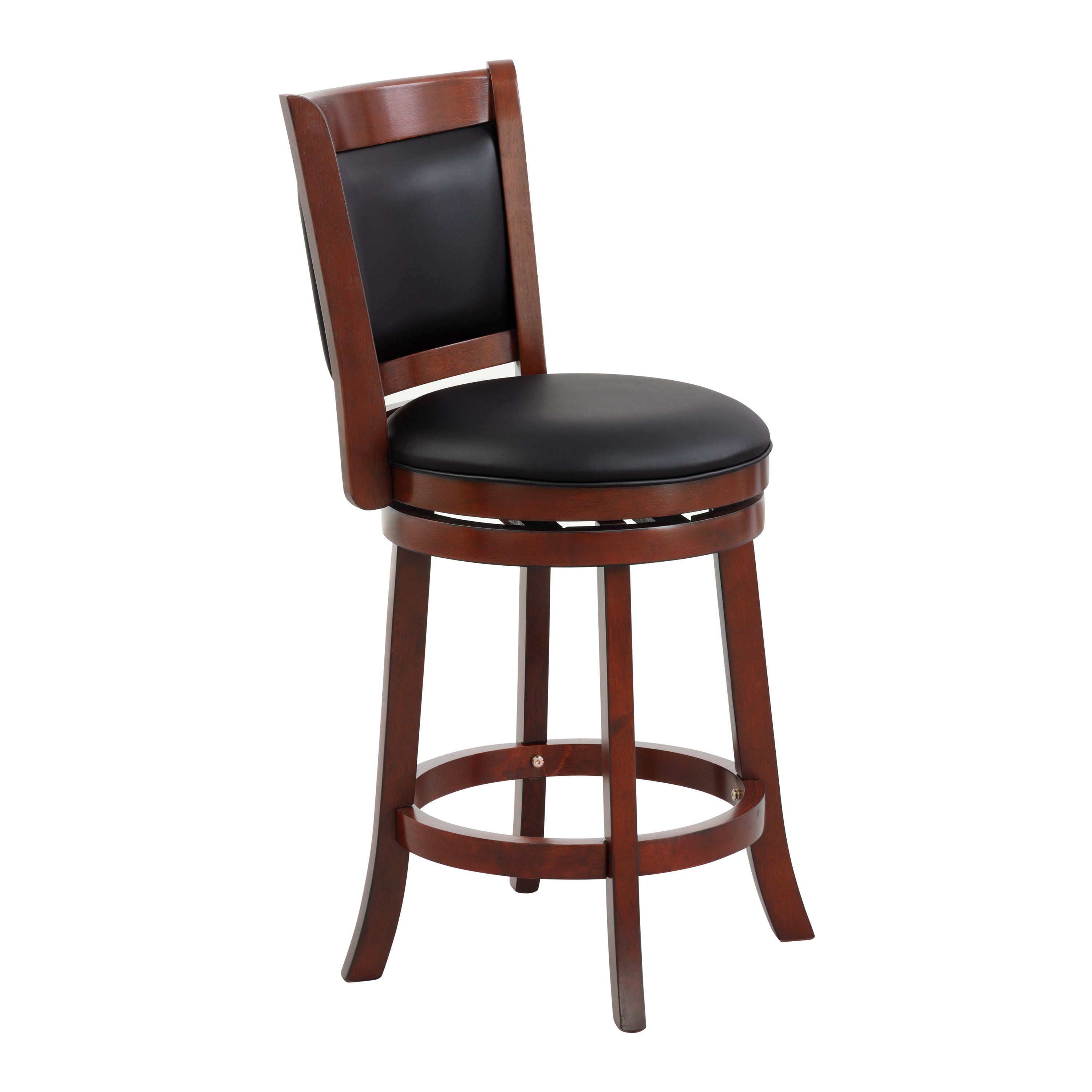 Swivel Counter Height Bar Stool - Dark Cherry Faux Leather Upholstered Seat with Solid Wood Base - Comfortable Kitchen Island & Home Bar Stool for Dining & Entertaining