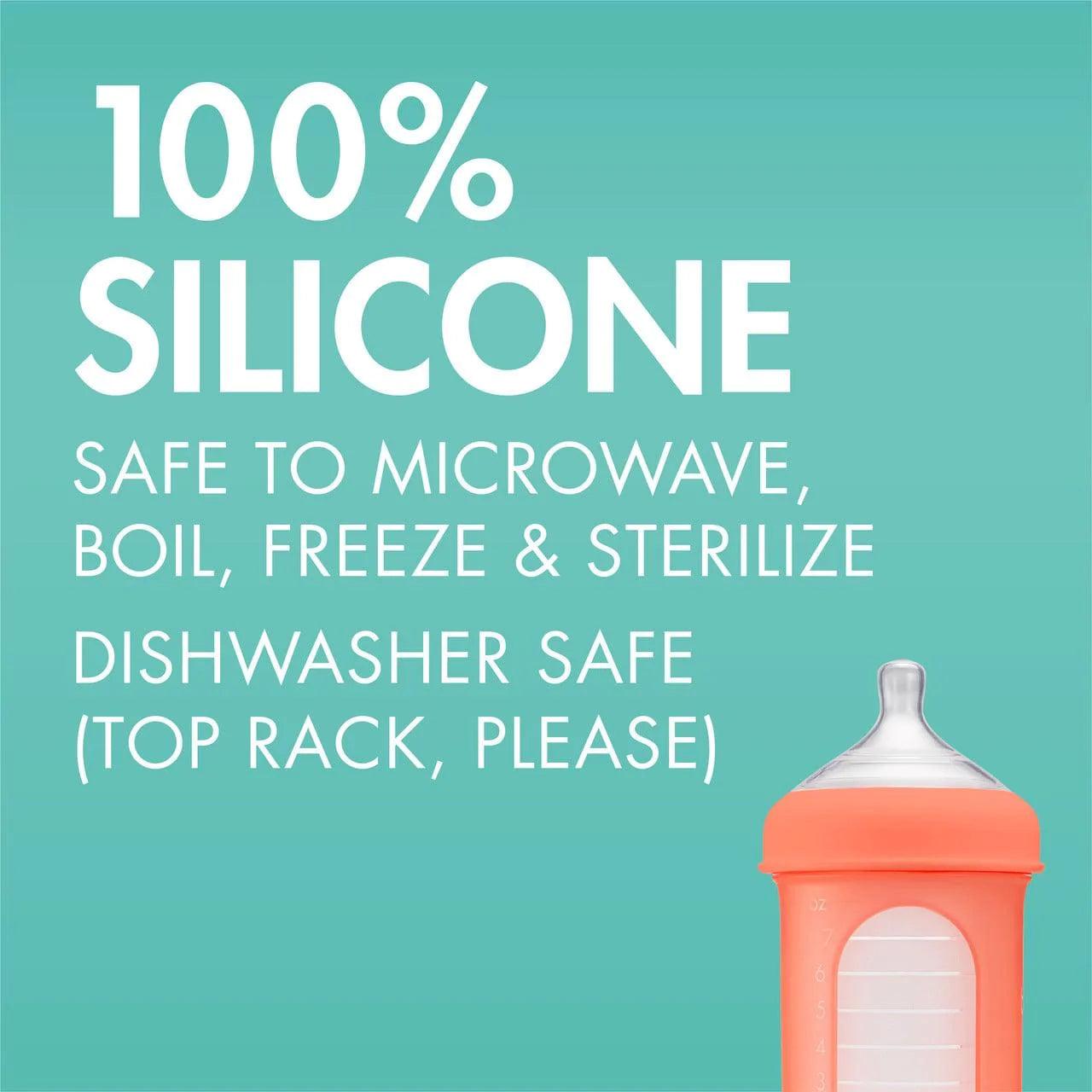 Boon NURSH Silicone Pouch Bottle 8oz/240ml - 3 Pack Baby Feeding Bottles | BPA-Free, Squeezable & Portable for Breastmilk, Formula, Water | Perfect for Travel, Daycare & On-the-Go Parents