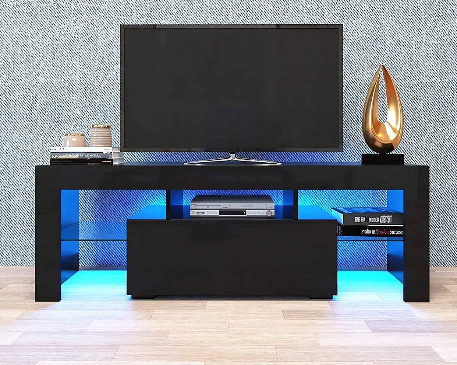 Goujxcy 60 inch LED TV Stand with Storage Drawers - High Gloss Entertainment Center & Media Console Table - Modern TV Cabinet for Living Room - Perfect for Home Theater Setup & Living Room Organization