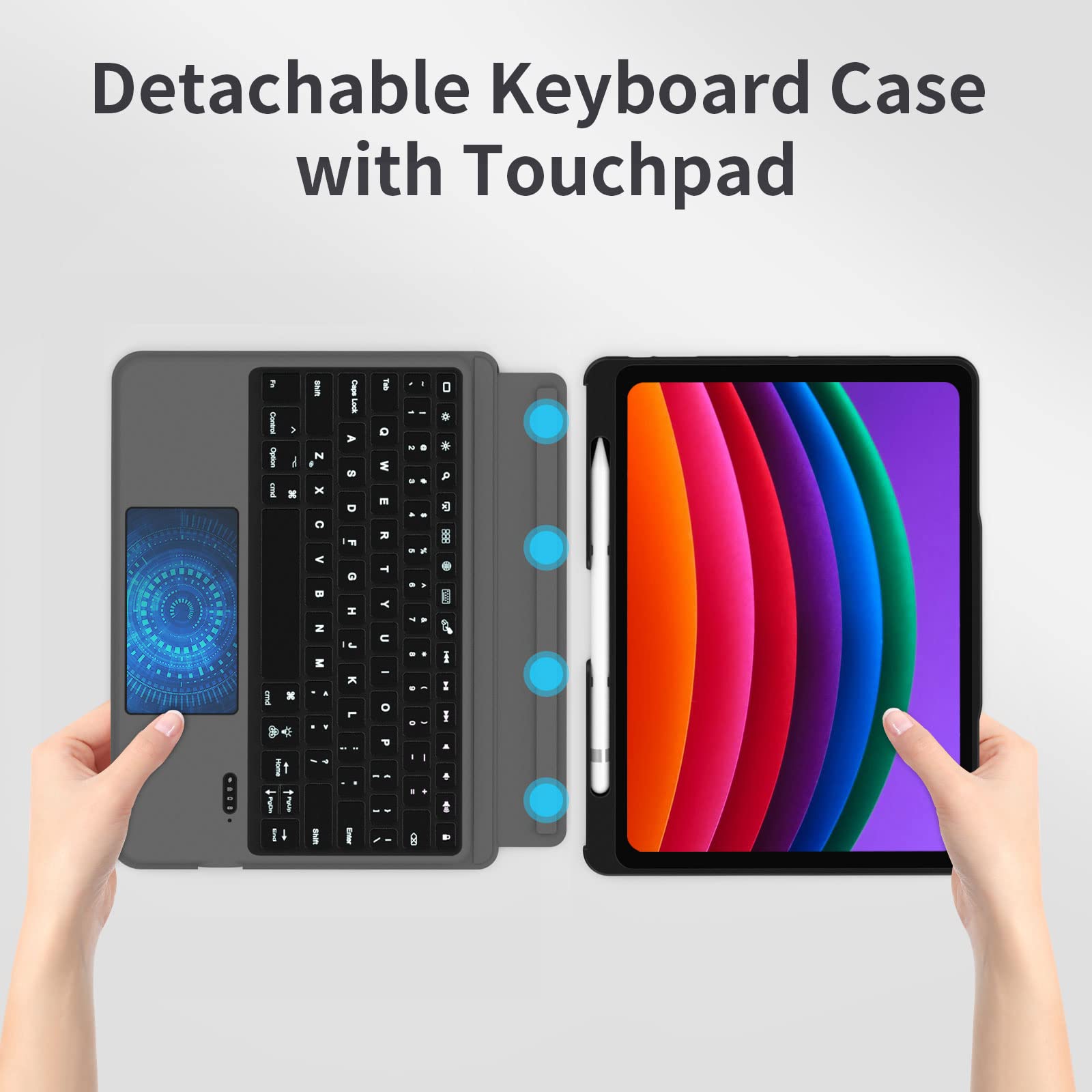 10.2 Inch iPad 9th/8th/7th Gen Case with Backlit Keyboard & Trackpad - Magnetic Detachable Cover for iPad Pro 10.5 & iPad Air 3 - Includes Pencil Holder | Perfect for Work, Study & Travel