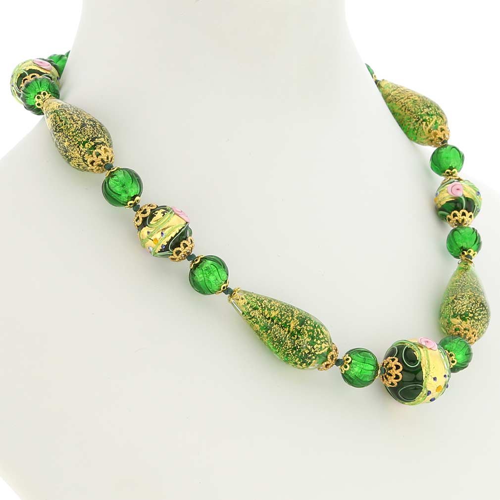 Authentic Murano Glass Necklace from Venice - Emerald Green Venetian Carnival Jewelry | Perfect for Gifts, Weddings & Special Occasions