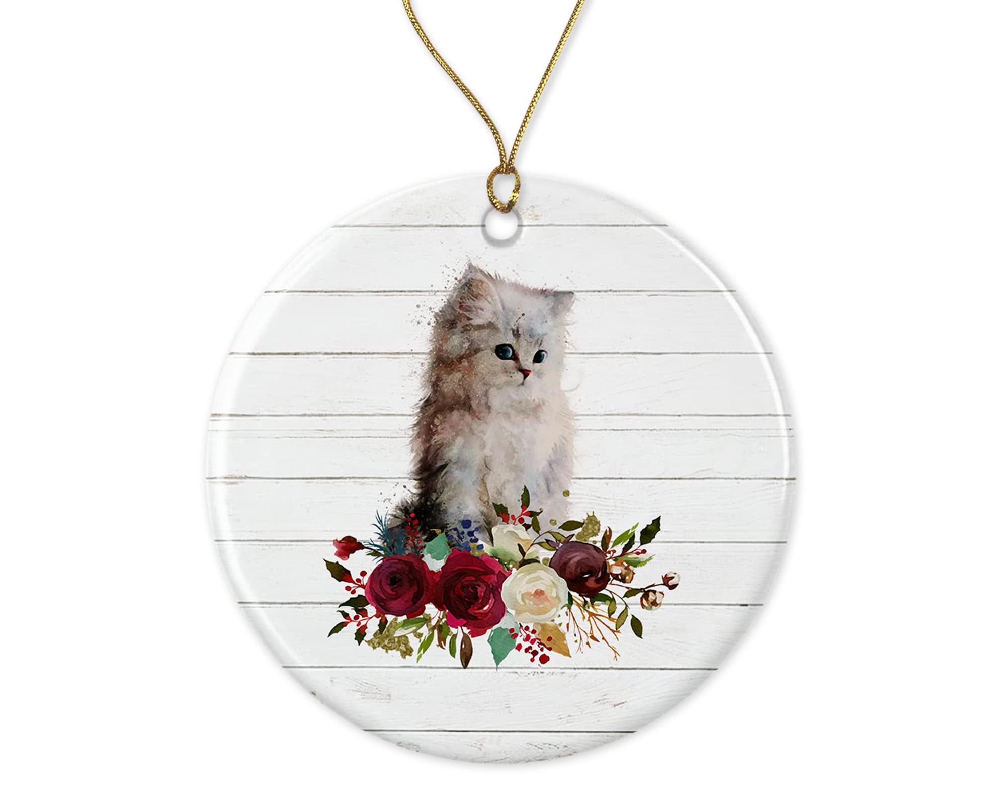 White Kitten Cat Ornament - Ceramic Christmas Pet Gift for Cat Lovers - Handmade Holiday Decoration with Double-Sided Design - Perfect for Tree Decor, Gift Exchange & Home Decor