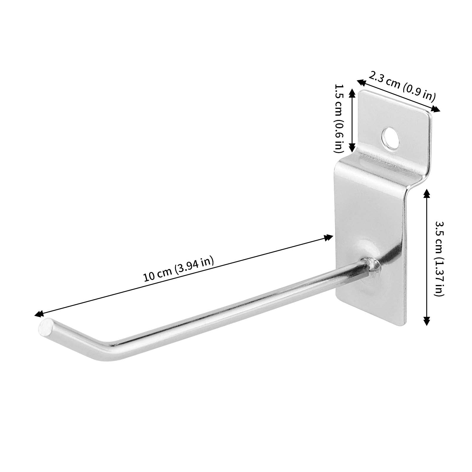 JAPCHET 200 Pack 4 Inch Heavy Duty Metal Slatwall Hooks - Silver Slat Board Hangers & Pegs for Garage, Shop, Retail Store Organization - Perfect for Wall Display & Product Merchandising in Supermarkets