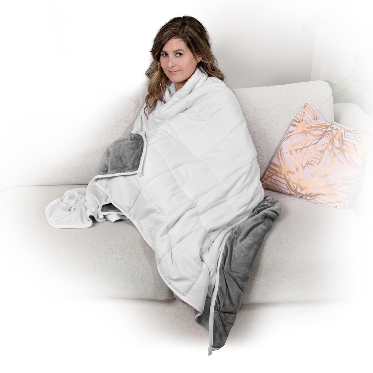 Luxury Reversible Weighted Blanket for Adults - 12lb Heavy Blanket (Queen, King, Twin Size) - White | Stress Relief, Anxiety & Sleep Aid | Perfect for Home, Office & Travel Comfort