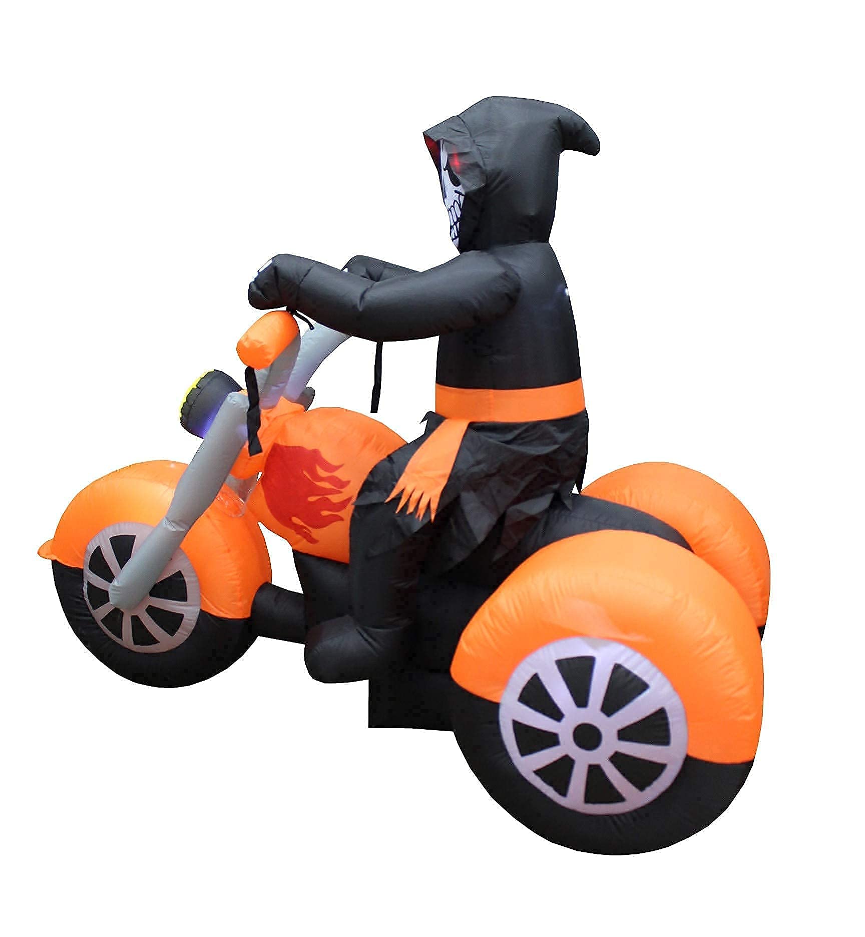 **6FT Inflatable Skeleton Ghost Riding Motorcycle & 7.5FT LED Halloween Pumpkin Patch Decorations Bundle – Spooky Outdoor Party Decor for Halloween, Yard, Haunted House, and Themed Events**