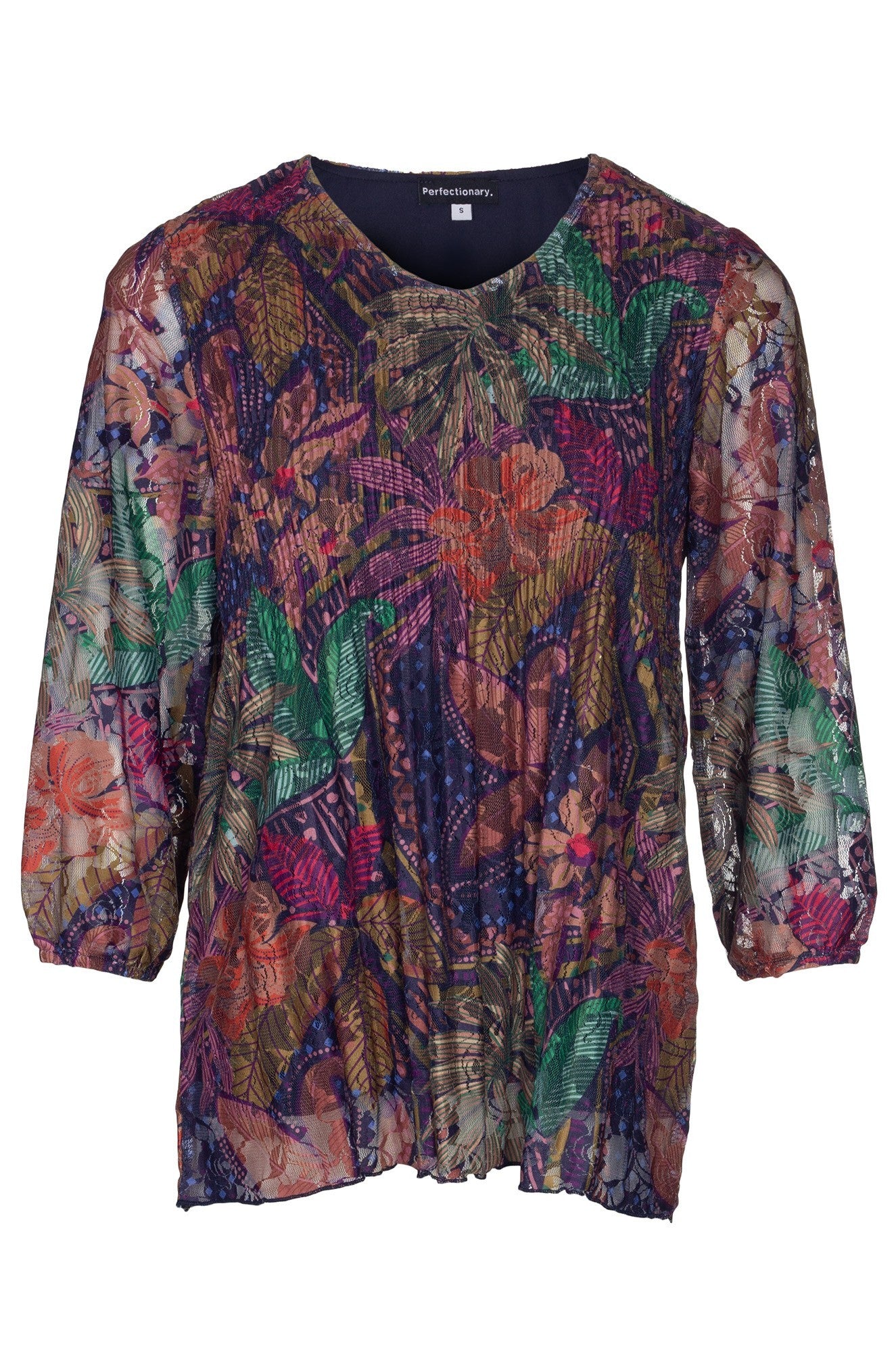 Crushed Mesh Tunic Top for Women - Multi Garden Print Flowy Blouse 4513B1 | Perfect for Summer Outfits, Beach Cover-ups & Boho Fashion