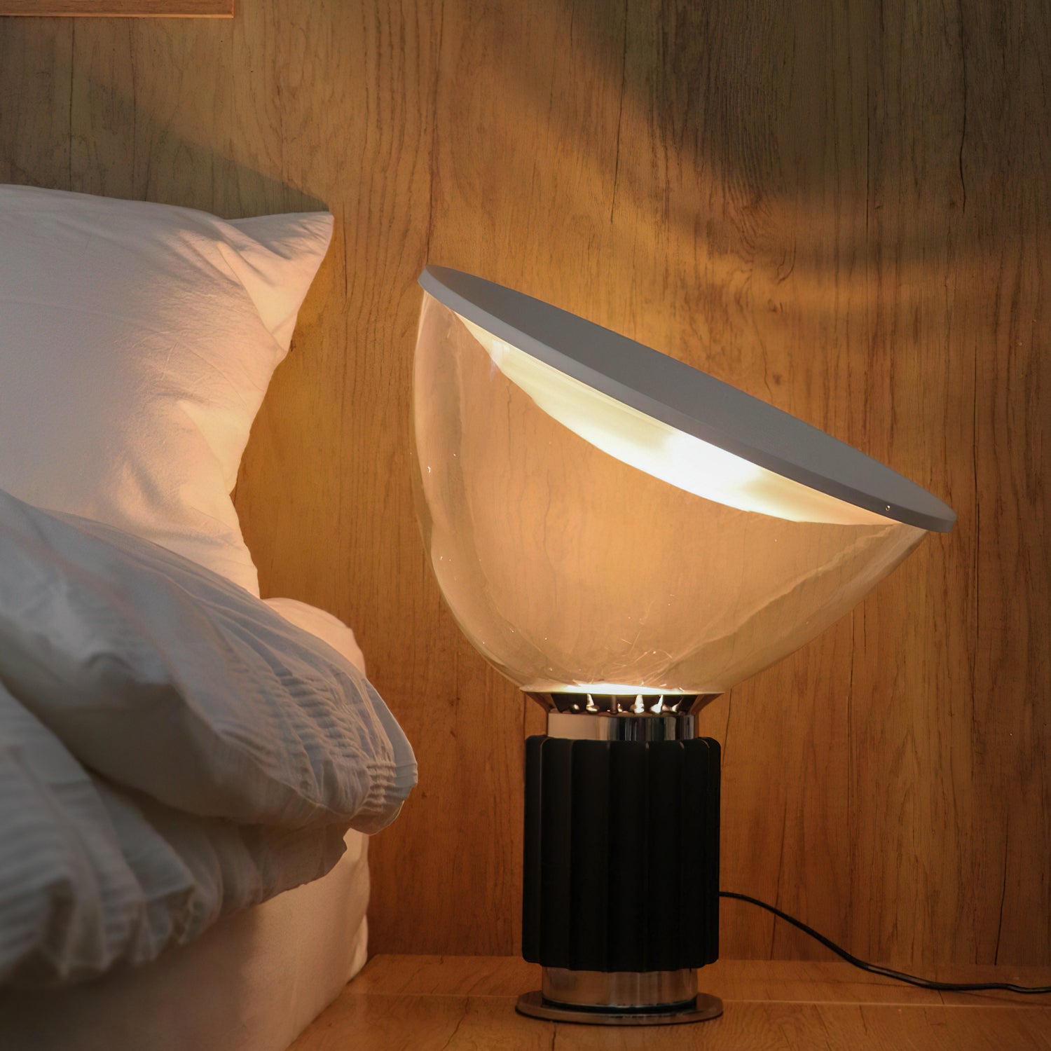 Modern Radar Glass Table Lamp - Sleek LED Nightstand Light for Bedroom, Living Room & Office - Adjustable Brightness & Warm White Light