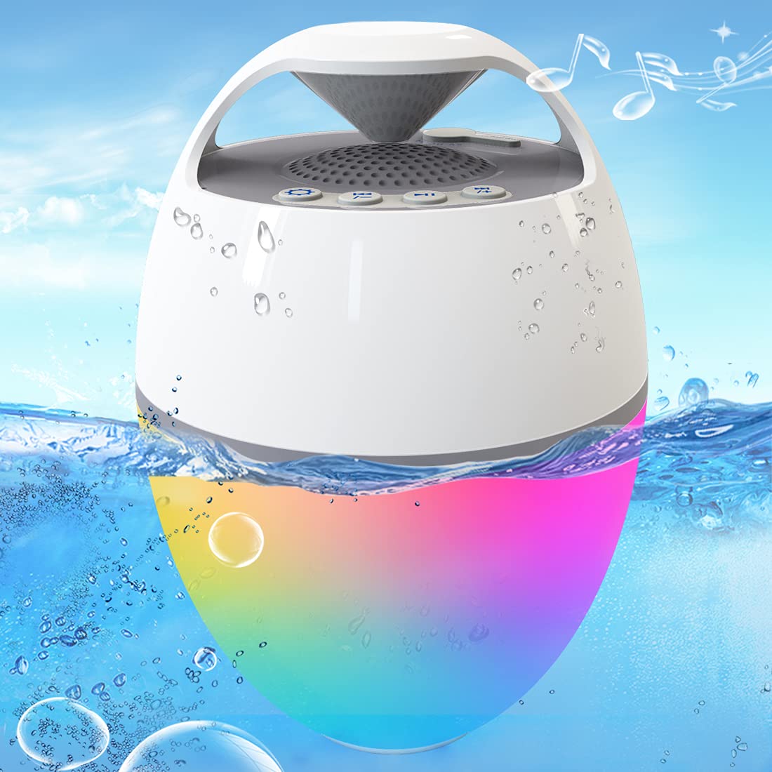 Blufree Floating Pool Speaker with LED Lights - IP68 Waterproof Bluetooth Speaker for Hot Tub, Outdoor Swimming, Beach, Pool Party | Portable, Loud Volume, Rich Bass, Built-in Mic, 82ft Wireless Range - Perfect for Summer BBQs, Backyard Gatherings & Water Activities