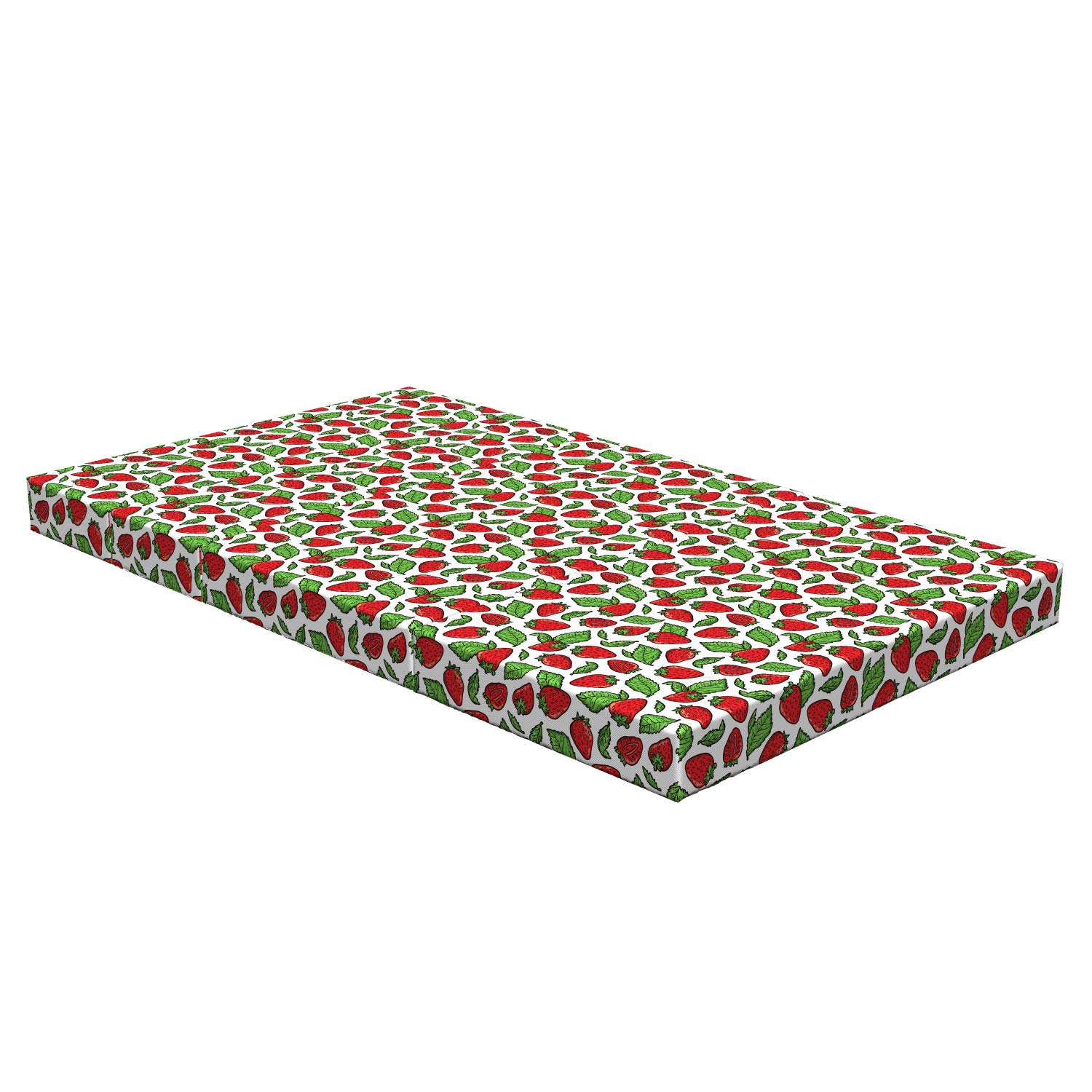 Ambesonne Fruit Foldable Mattress - Juicy Strawberry Leaves Design, 78.7 x 47.2 Inches, Fern Green & Red - Perfect for Guest Beds, Dorm Rooms, and Camping Trips