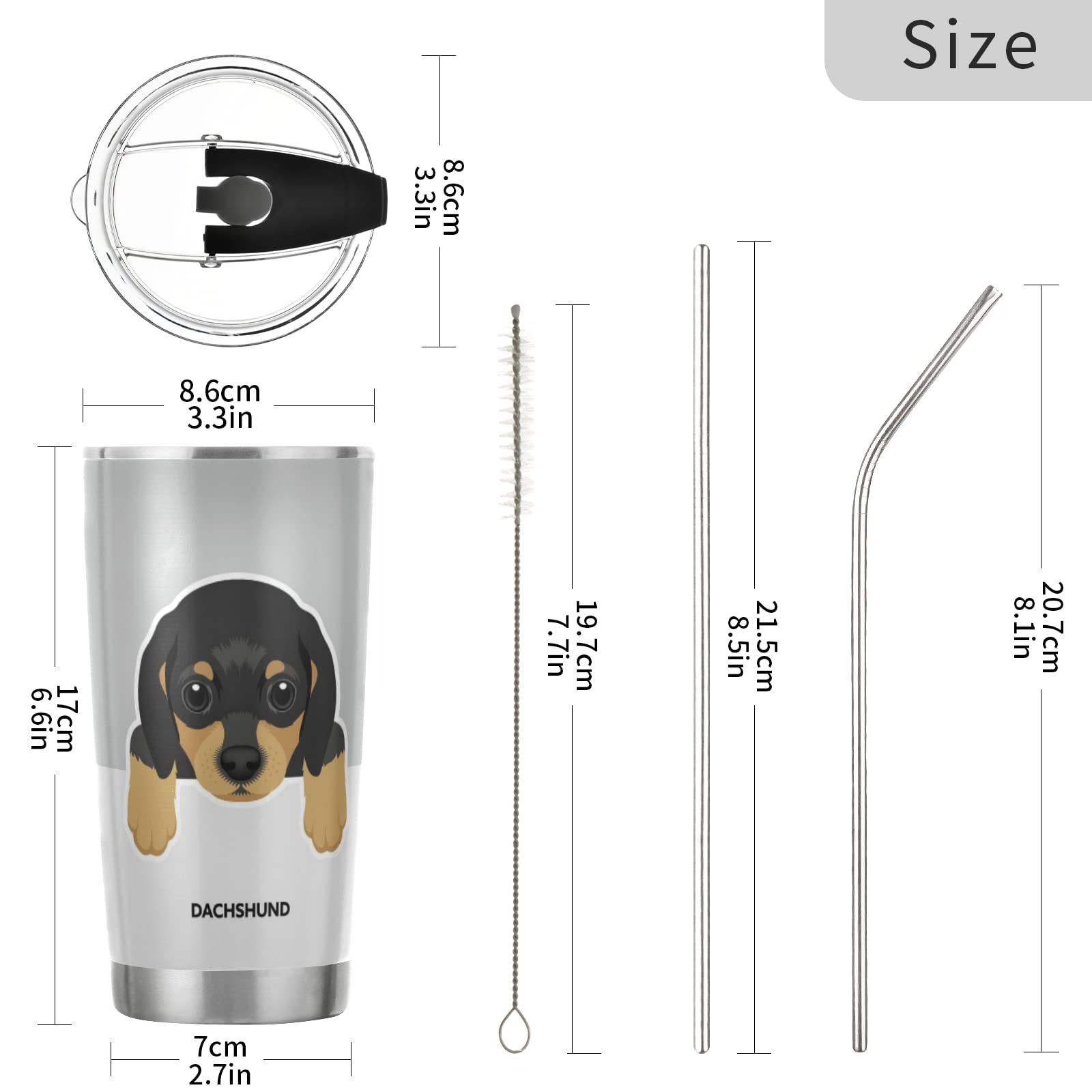 Poeticcity Dachshund Dog Face Tumbler - 20oz Stainless Steel Vacuum Insulated Travel Mug with Lid & Straw | BPA-Free Double Wall Thermal Cup for Coffee, Tea & Cold Drinks | Perfect for Office, Gym, Hiking & Road Trips