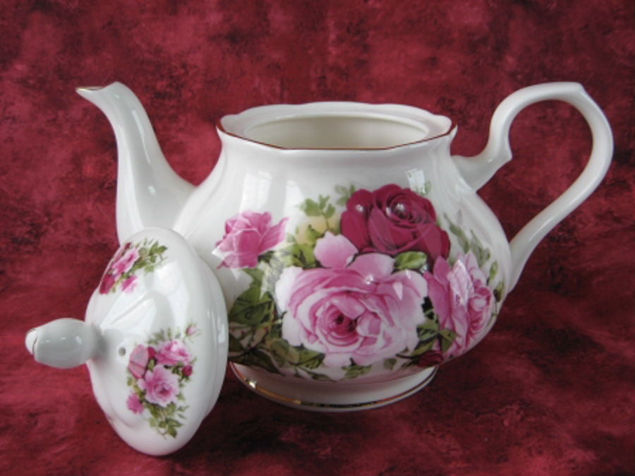 English Bone China Teapot - Summertime Rose Design by New Springfield, 4-6 Cup Capacity - Perfect for Afternoon Tea & Gifts