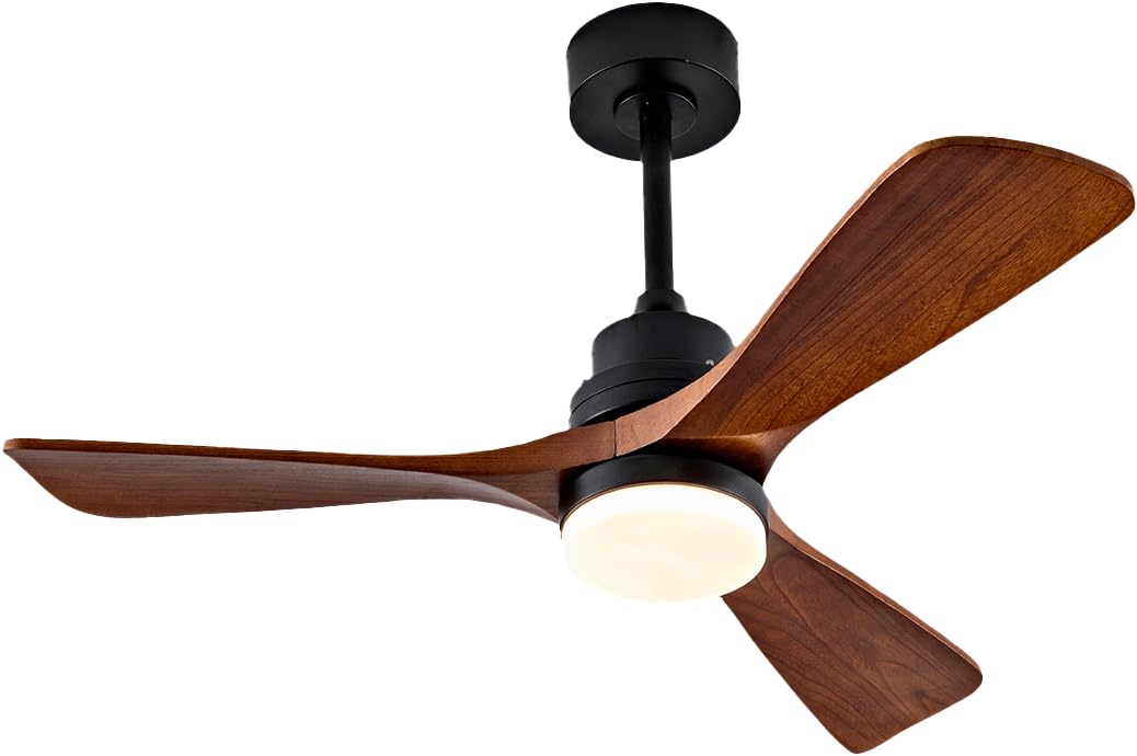 42 Inch Walnut Wood Ceiling Fan with Light Kit & Remote Control - 3 Blade Outdoor/Indoor Reversible DC Motor Fan - Silent Operation for Patio, Living Room, Farmhouse, Bedroom - Perfect for Home Cooling & Decoration