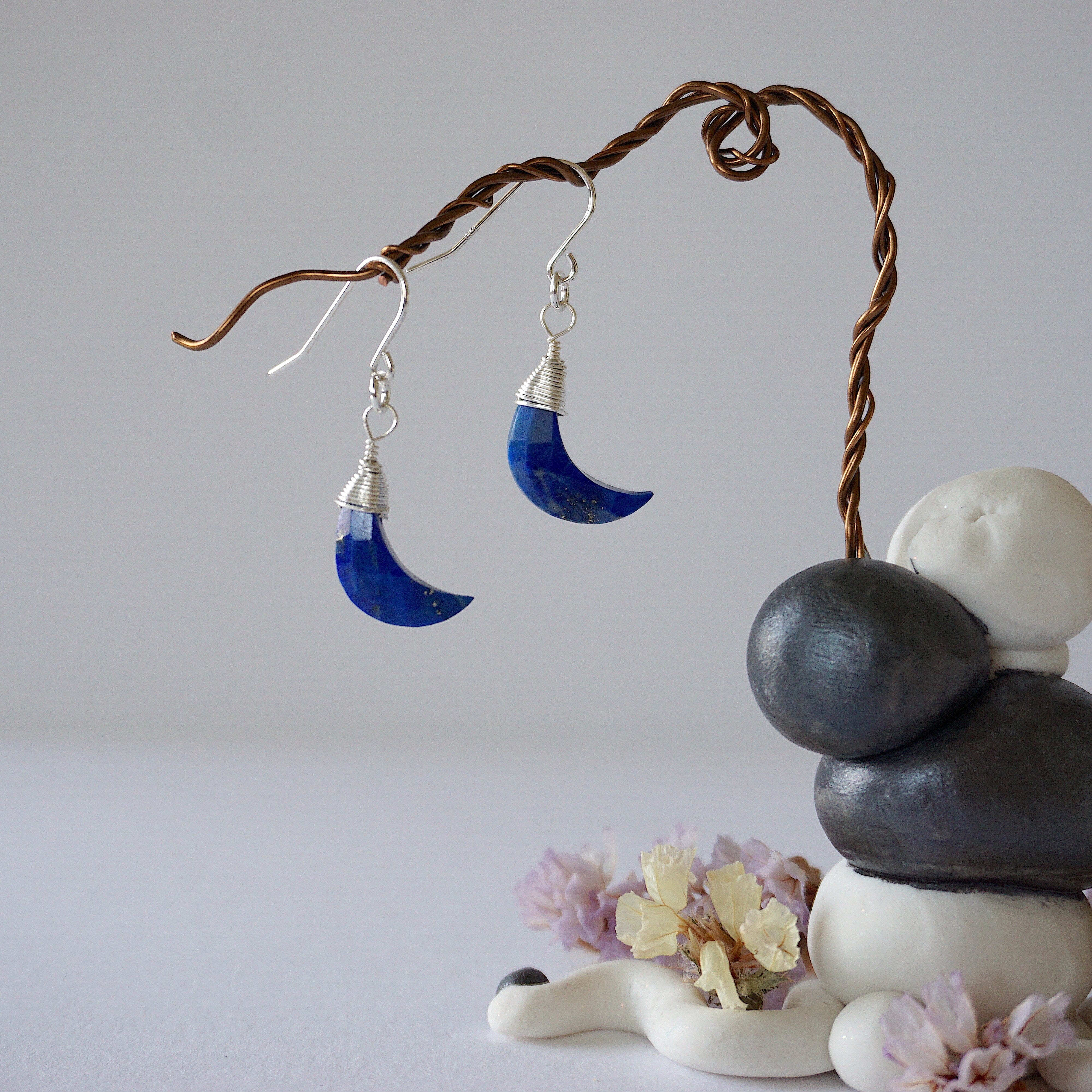 Lapis Lazuli Moon Drop Earrings - Sterling Silver Dangle Earrings for Women - Perfect for Weddings, Parties & Special Occasions