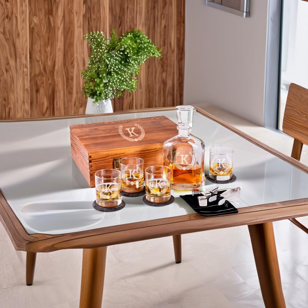 Personalized Whiskey Decanter Set with 2 Scotch Glasses & Whiskey Stones - 9 Engraved Design Options for Men - Premium Gift for Dad, Husband, Boyfriend - Ideal for Christmas, Valentine's Day & Anniversary Gifts - Perfect for Home Bars, Man Caves & Special Occasions - by Froolu