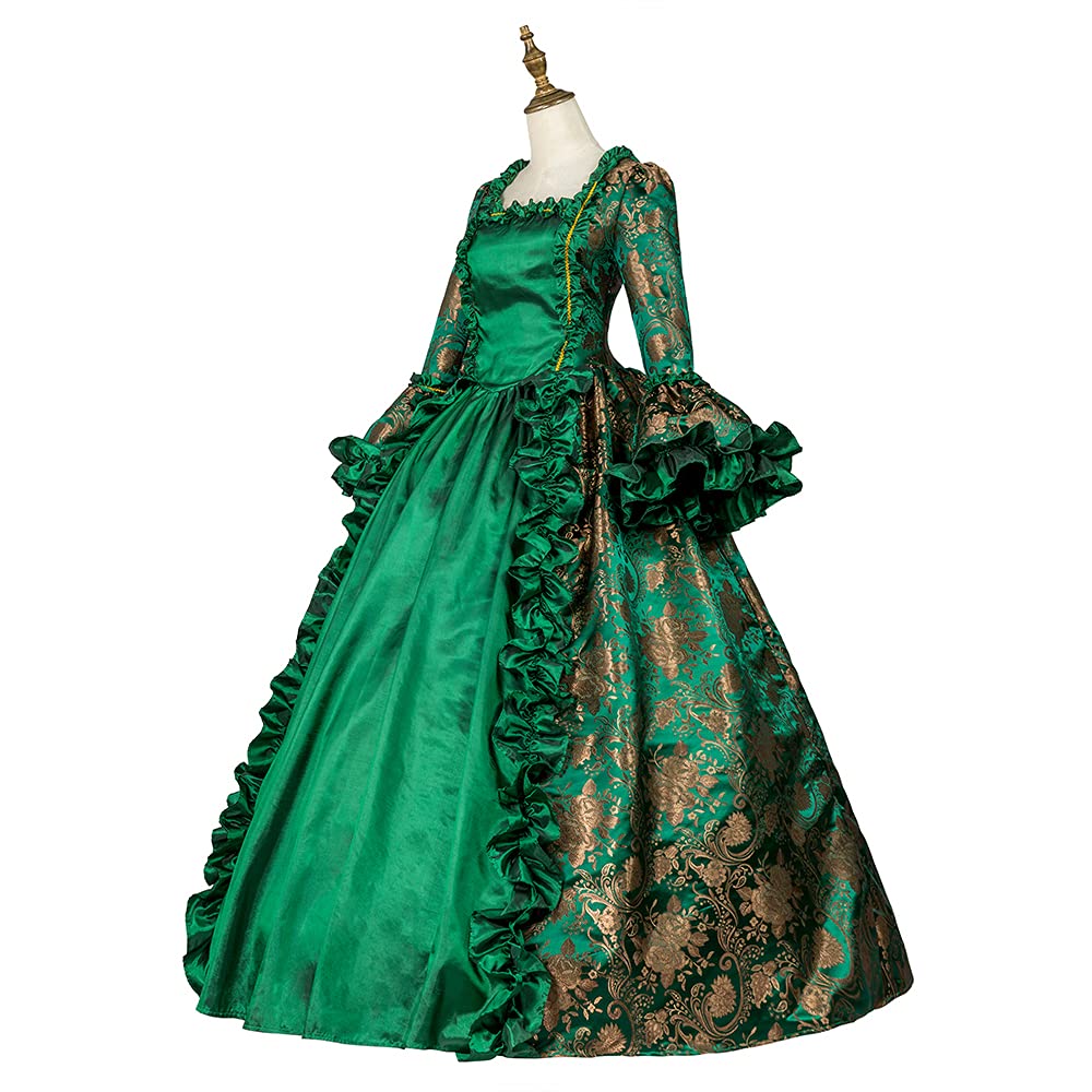 **Victorian Floral Brocade Ball Gown – Renaissance Colonial Tea Dress for Prom, Theater & Reenactment – Elegant Antique Costume for Historical Events & Themed Parties**