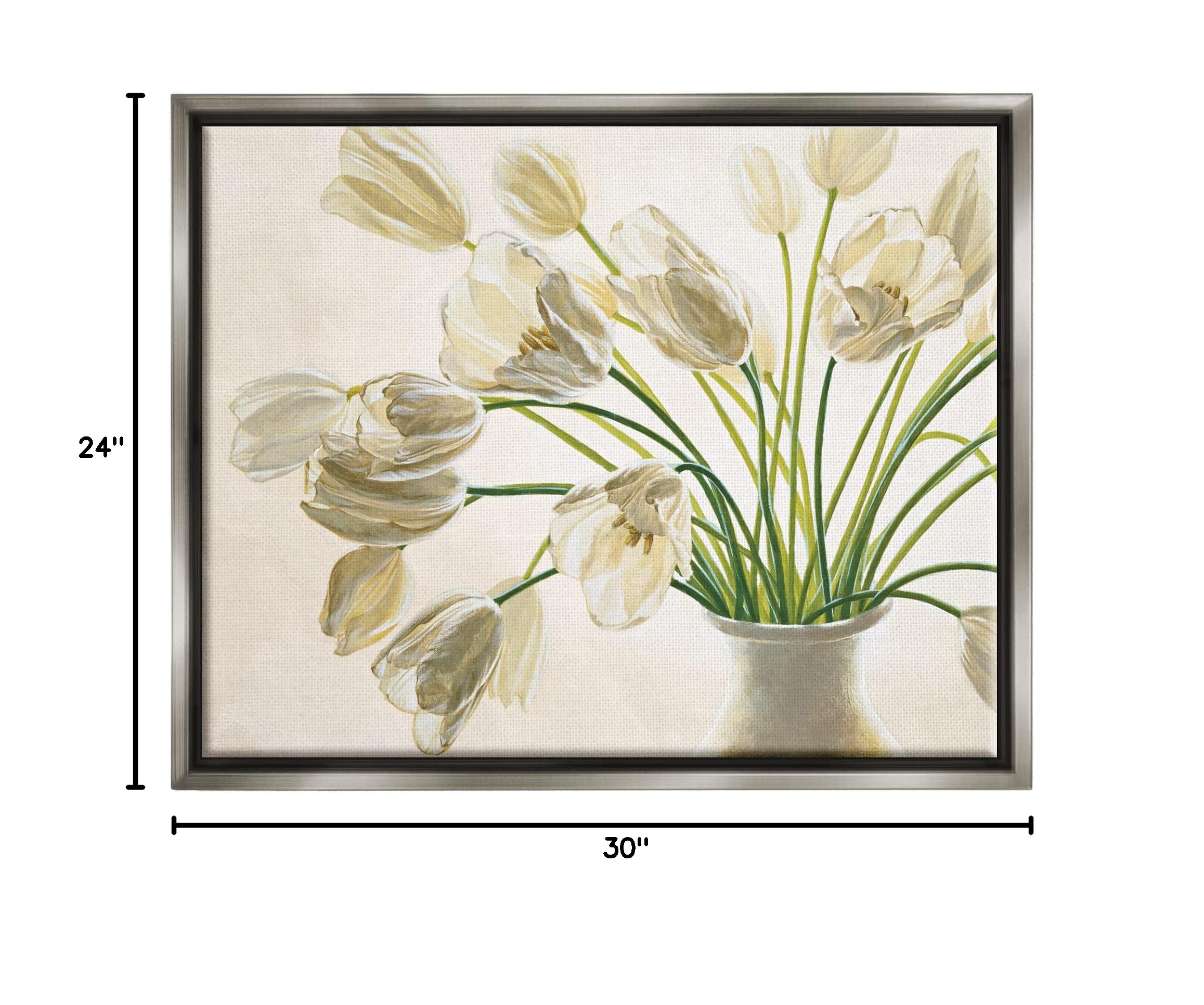 Stupell Industries Tranquil White Tulip Bouquet in Country Vase - Floater Frame Wall Art by Eva Barberini | Perfect for Living Room, Bedroom & Office Decor