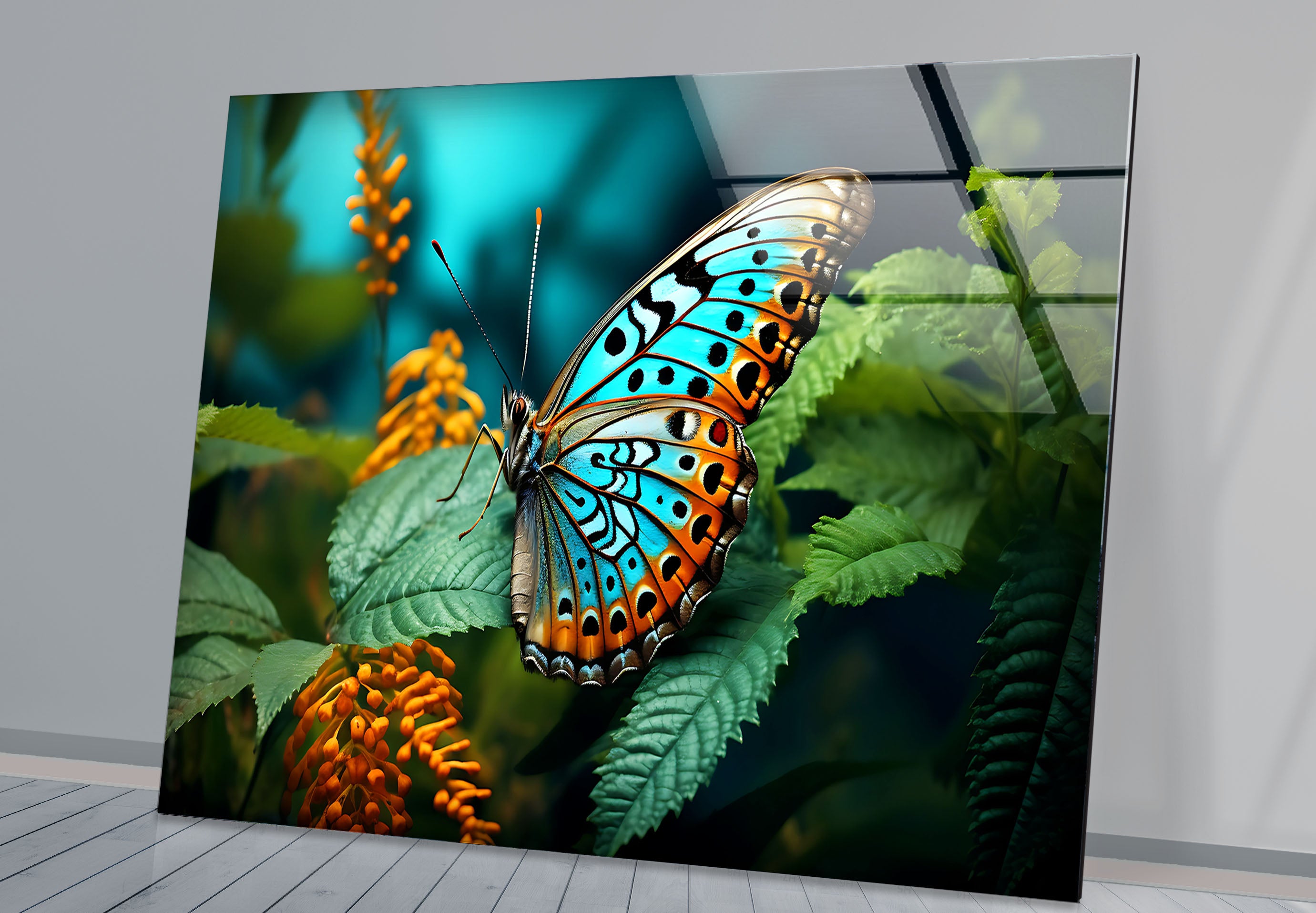 Blue Monarch Glass Wall Art - Vibrant Butterfly on Leaf Print | Elegant Home Decor for Living Room, Bedroom & Office | Perfect Gift for Nature Lovers