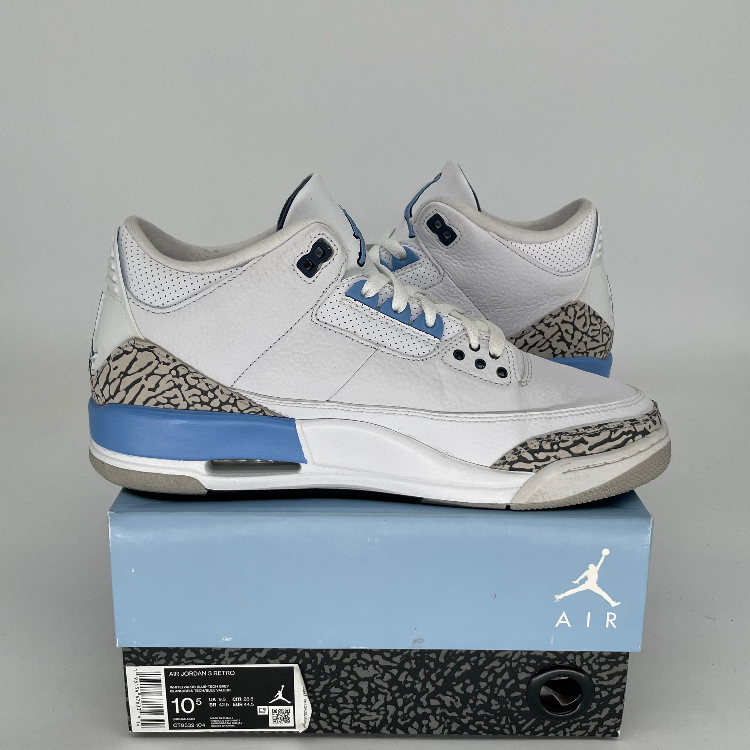 AIR JORDAN 3 UNC Men's Basketball Shoes Size 10.5 - CT8532-104 Blue & White Retro Sneakers for Running, Gym & Streetwear Fashion