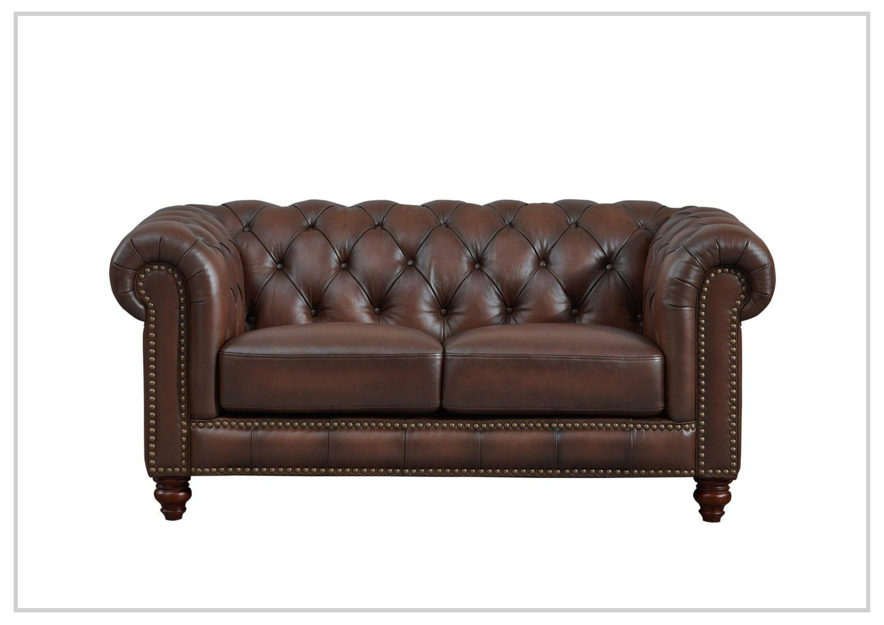 Premium Hydeline Alton Bay Leather Loveseat with Nailhead Trim - Genuine Leather Sofa for Living Room, Office & Lounge Comfort