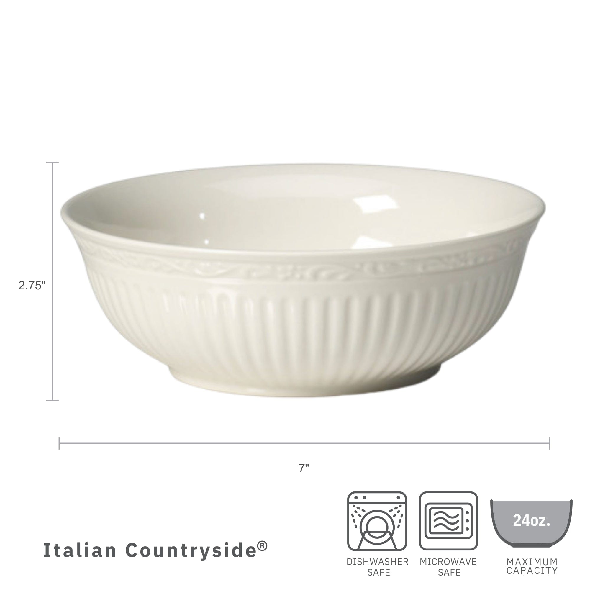 Italian Countryside® Set of 4 Soup & Cereal Bowls - Stoneware Pasta & Salad Dishes for Farmhouse Dining, Kitchen & Restaurant Use