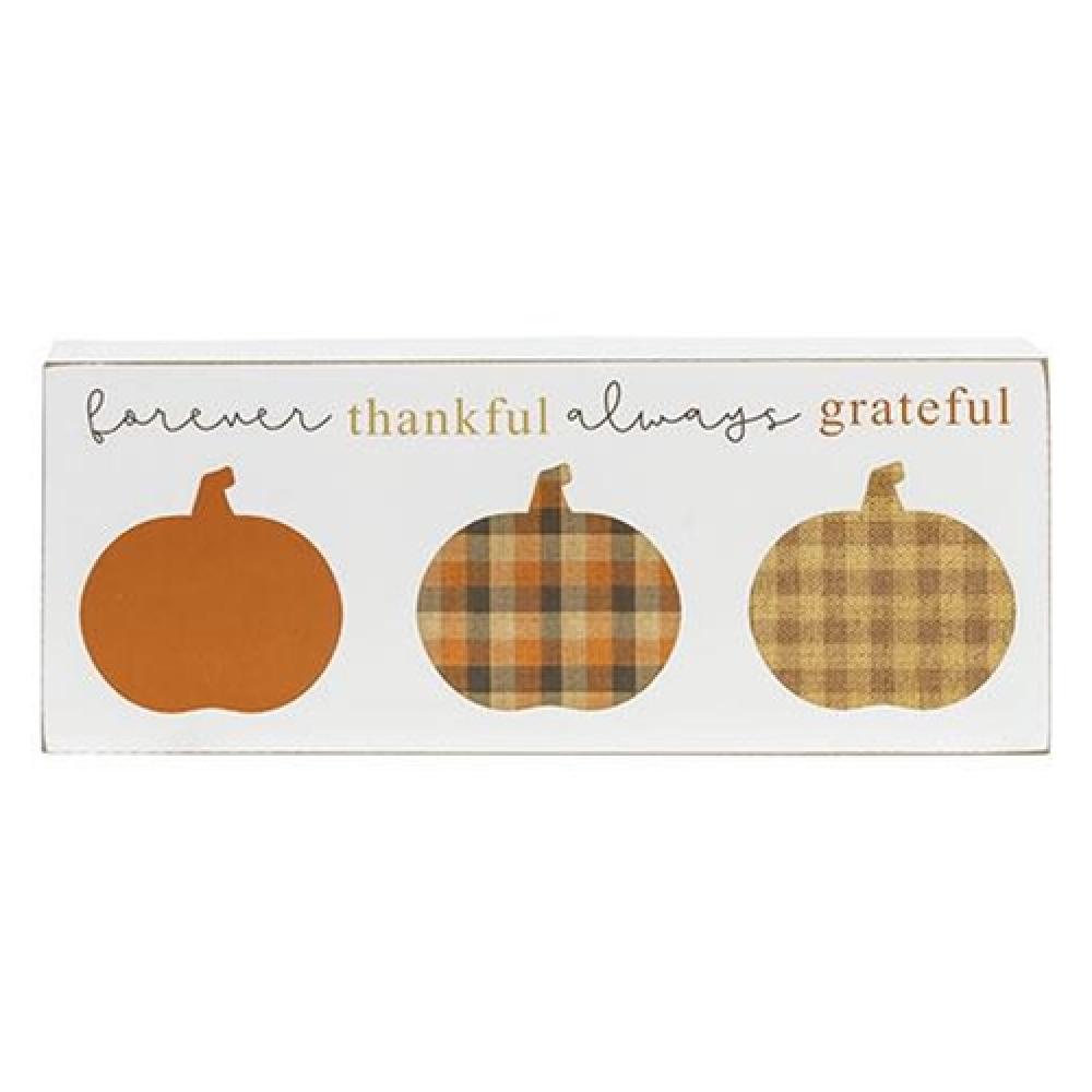 Forever Thankful Always Grateful Pumpkin Box Sign - Rustic Wooden Home Decor for Thanksgiving, Fall & Autumn Season - Perfect for Mantel, Table Centerpiece or Farmhouse Wall Art
