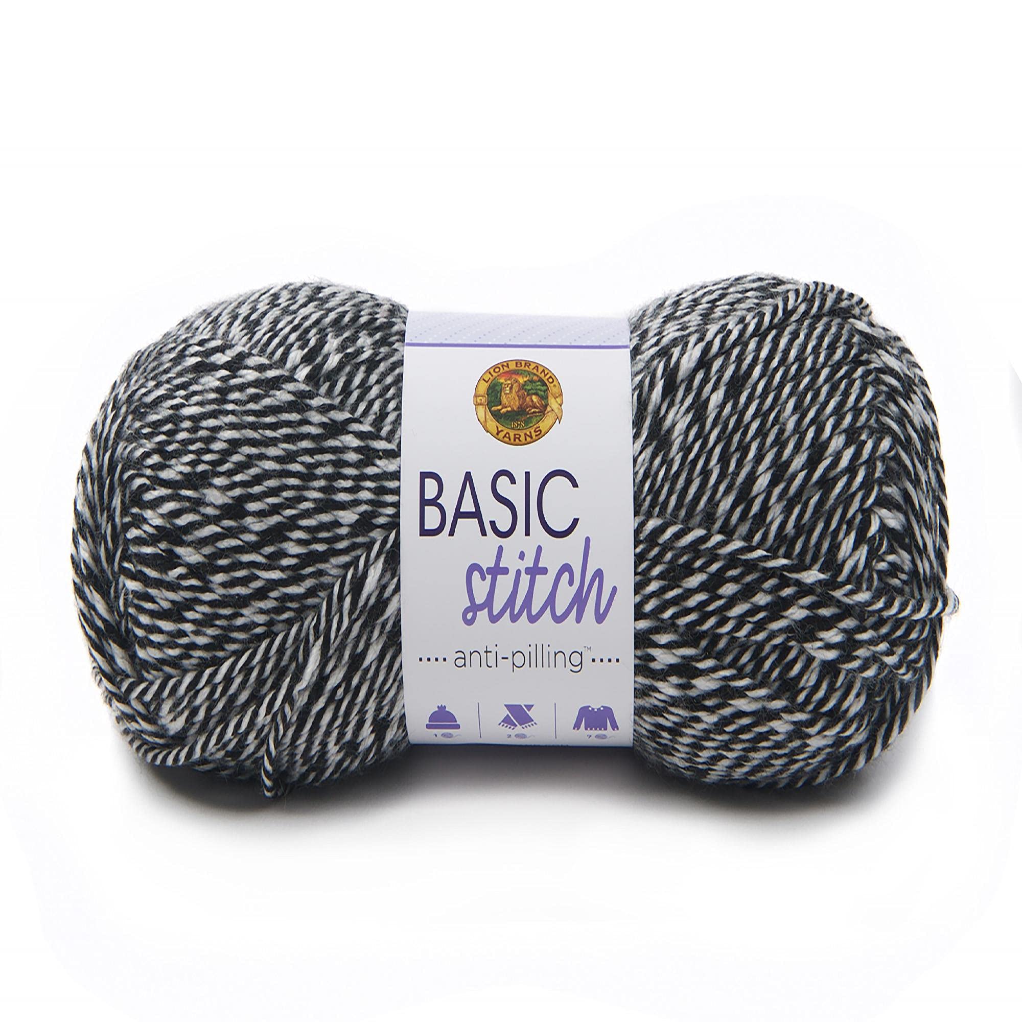 Lion Brand Yarn Basic Stitch Anti-Pilling Knitting & Crochet Yarn - Soft Acrylic Fiber for Scarves, Hats & Blankets (1-Pack, Black/White) - Perfect for DIY Crafts & Handmade Gifts