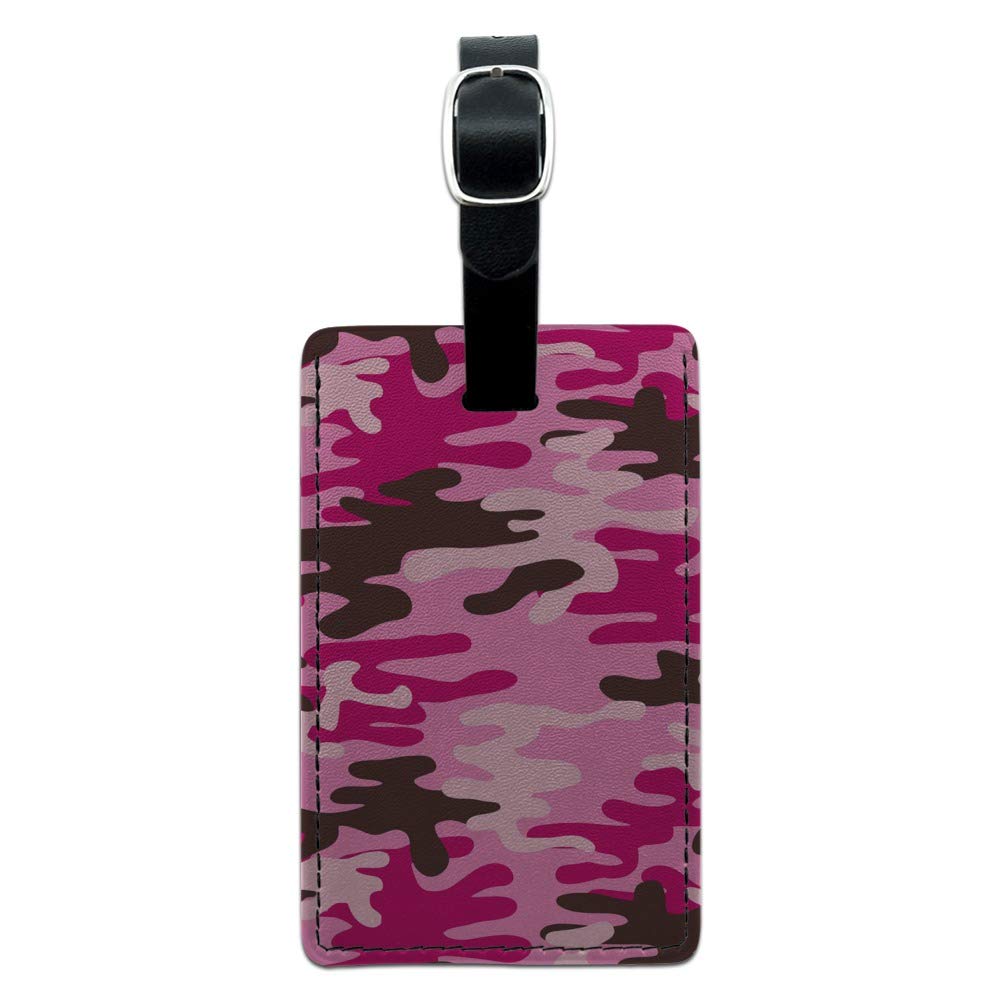 Pink Camouflage Leather Luggage Tag - Rectangle Suitcase ID Tag for Carry-On Bags, Travel Accessories | Perfect for Business Trips, Vacations & Airport Identification