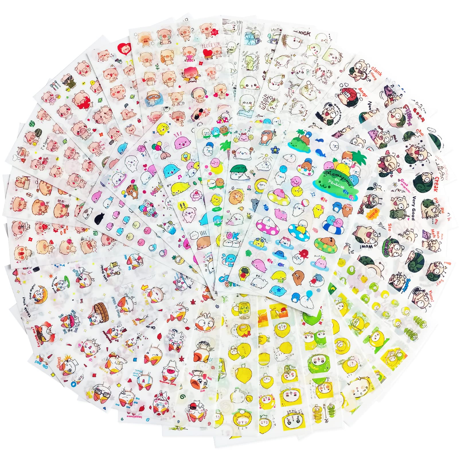 Kawaii Animal Stickers Set - 36 Sheets Cute Small Snail Cat Piglet Sea Lion Lemon PET Waterproof Decals for Journaling, Scrapbooking, Bullet Journal | Perfect for Water Bottles, Laptops, Phone Cases & DIY Crafts