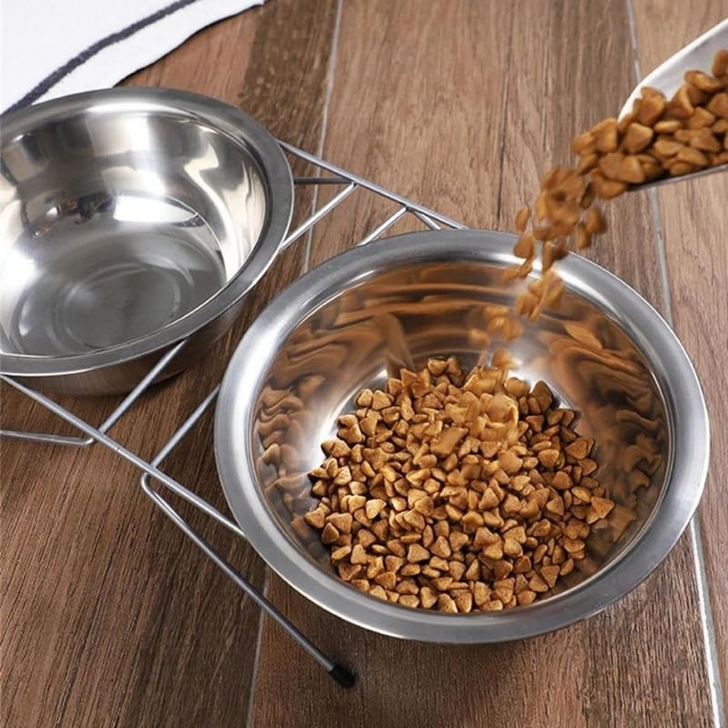 PSK PET MART Stainless Steel Double Dog Bowl with Iron Stand - Non-Slip Pet Food and Water Feeder for Dogs & Cats | Perfect for Home, Travel, and Outdoor Use