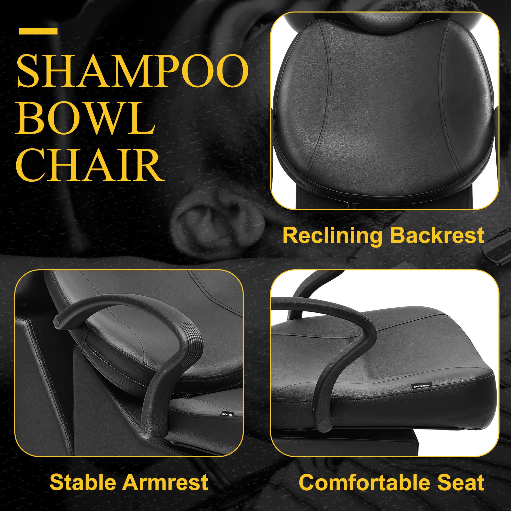 ABS Plastic Shampoo Bowl Chair - Professional Barber Backwash Chair with Adjustable Headrest for Hair Salon, Spa & Beauty Parlor - Perfect for Hair Washing, Coloring & Styling Services