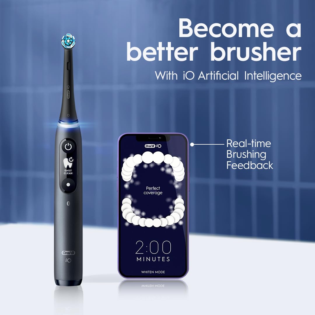 Oral-B iO Series 7 Electric Toothbrush with 2 Replacement Brush Heads, White Alabaster - Advanced Smart Toothbrush for Professional Dental Care at Home