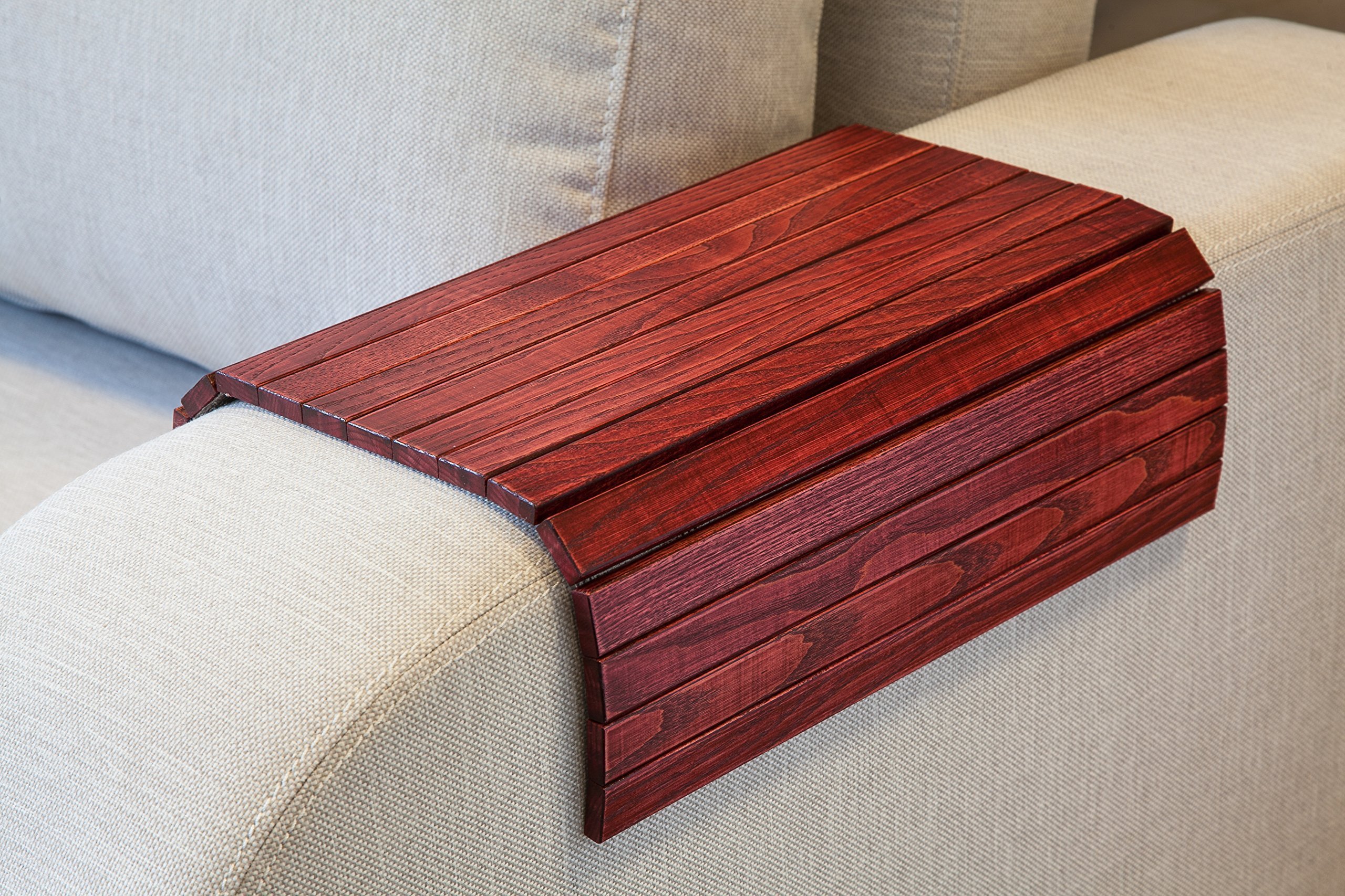 Vintage Red Wooden Sofa Side Tray Table - 22.5