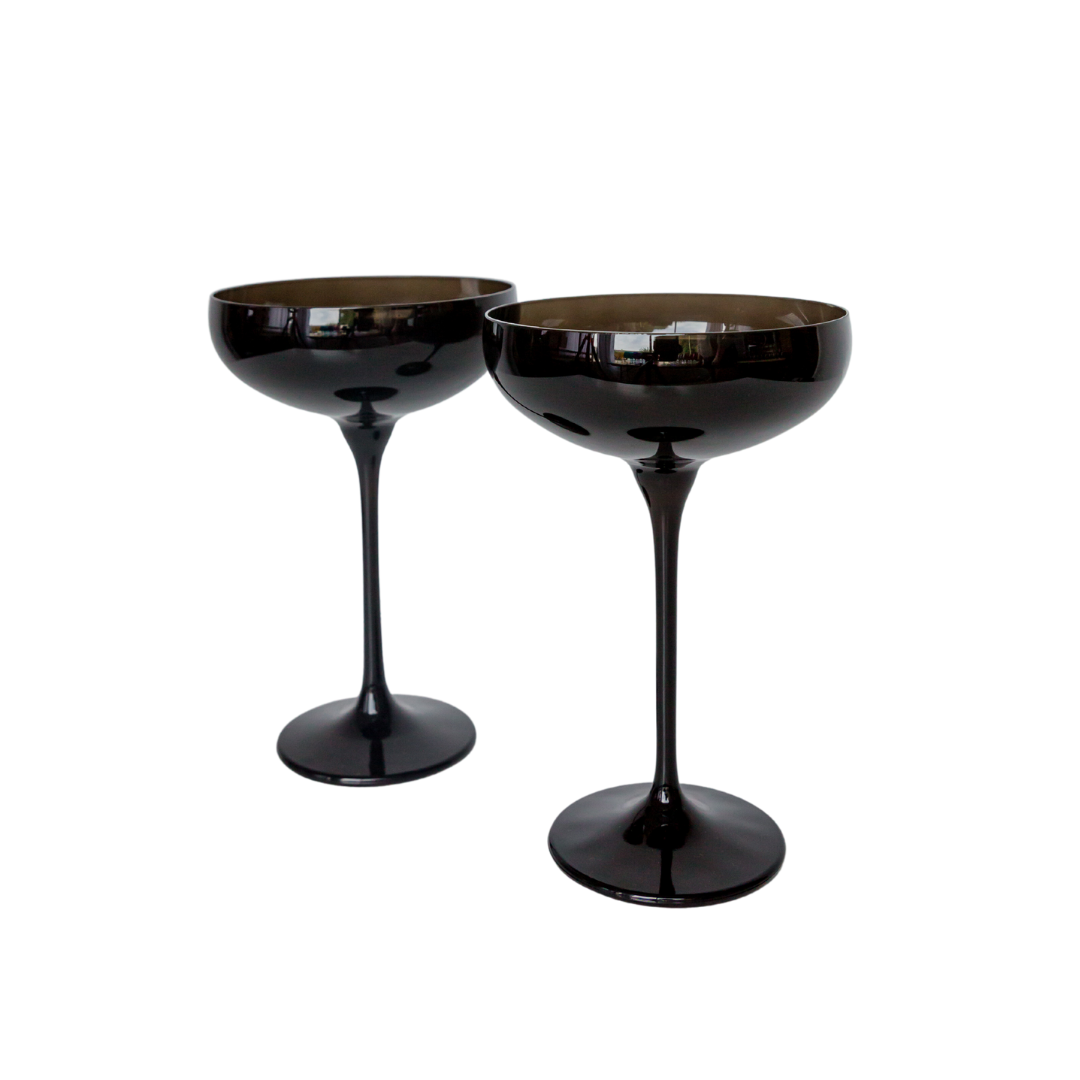 Estelle Colored Champagne Coupe Glasses Set of 2 - Elegant Black Onyx Stemware for Wedding Toasts & Cocktail Parties