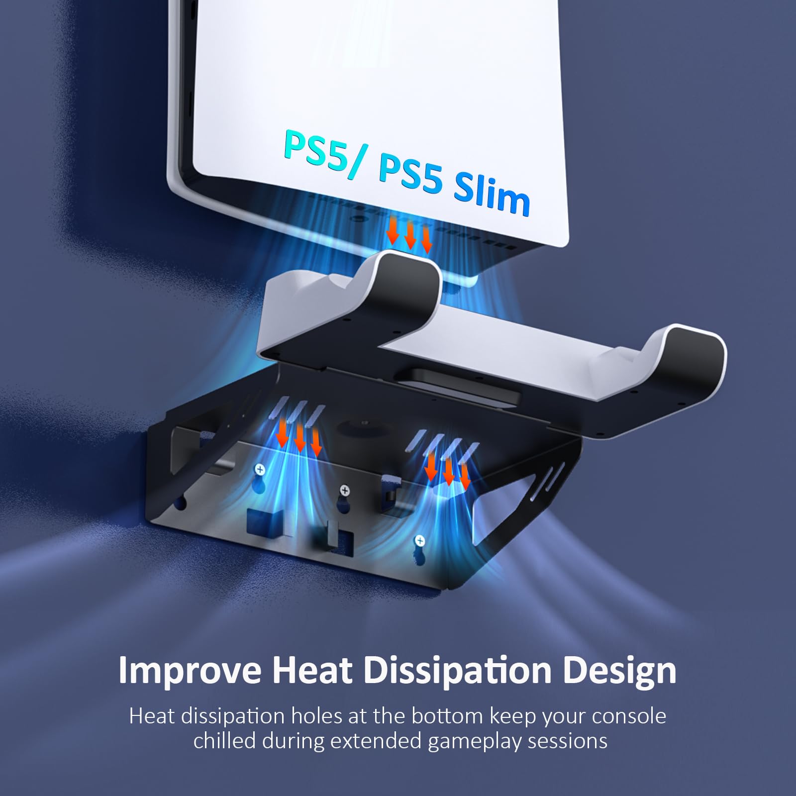 NexiGo PS5 Wall Mount Kit with Charging Station - Compatible with PS5/PS5 Slim/PS5 Pro Consoles & DualSense/Edge Controllers - Sturdy Metal Wall Stand with LED Indicator - Perfect for Gaming Setup & Space Saving Organization