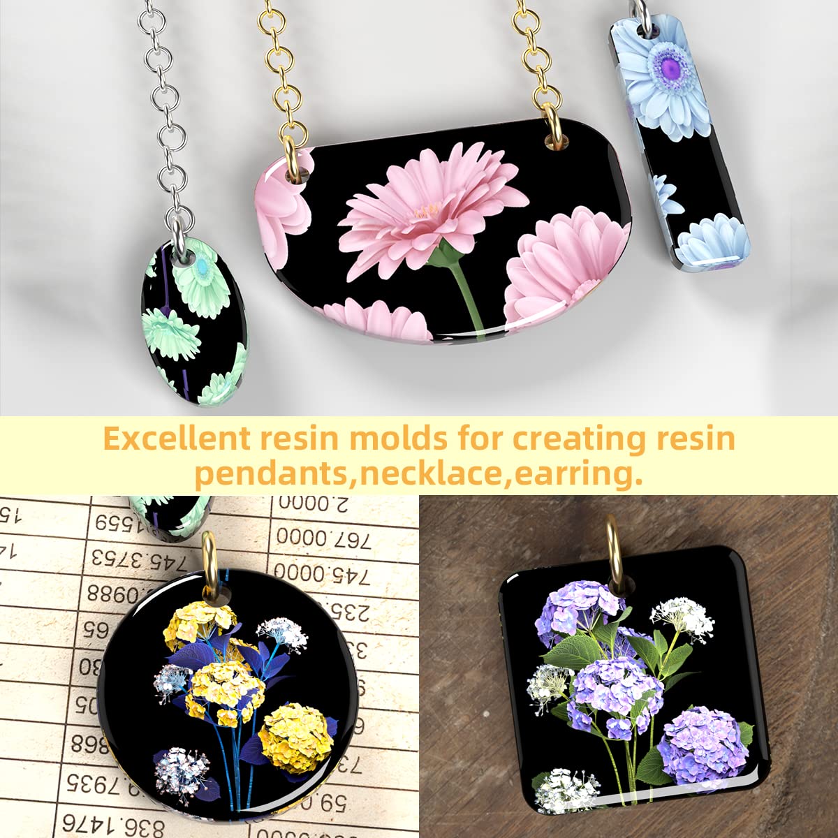 Resin Jewelry Molds - DIY Silicone Molds for Epoxy Resin Casting, Pendants, Keychains, Necklaces & Earrings - Perfect for Handmade Jewelry Making & Crafting Projects (Great for Gifts, Home Decor & Fashion Accessories)