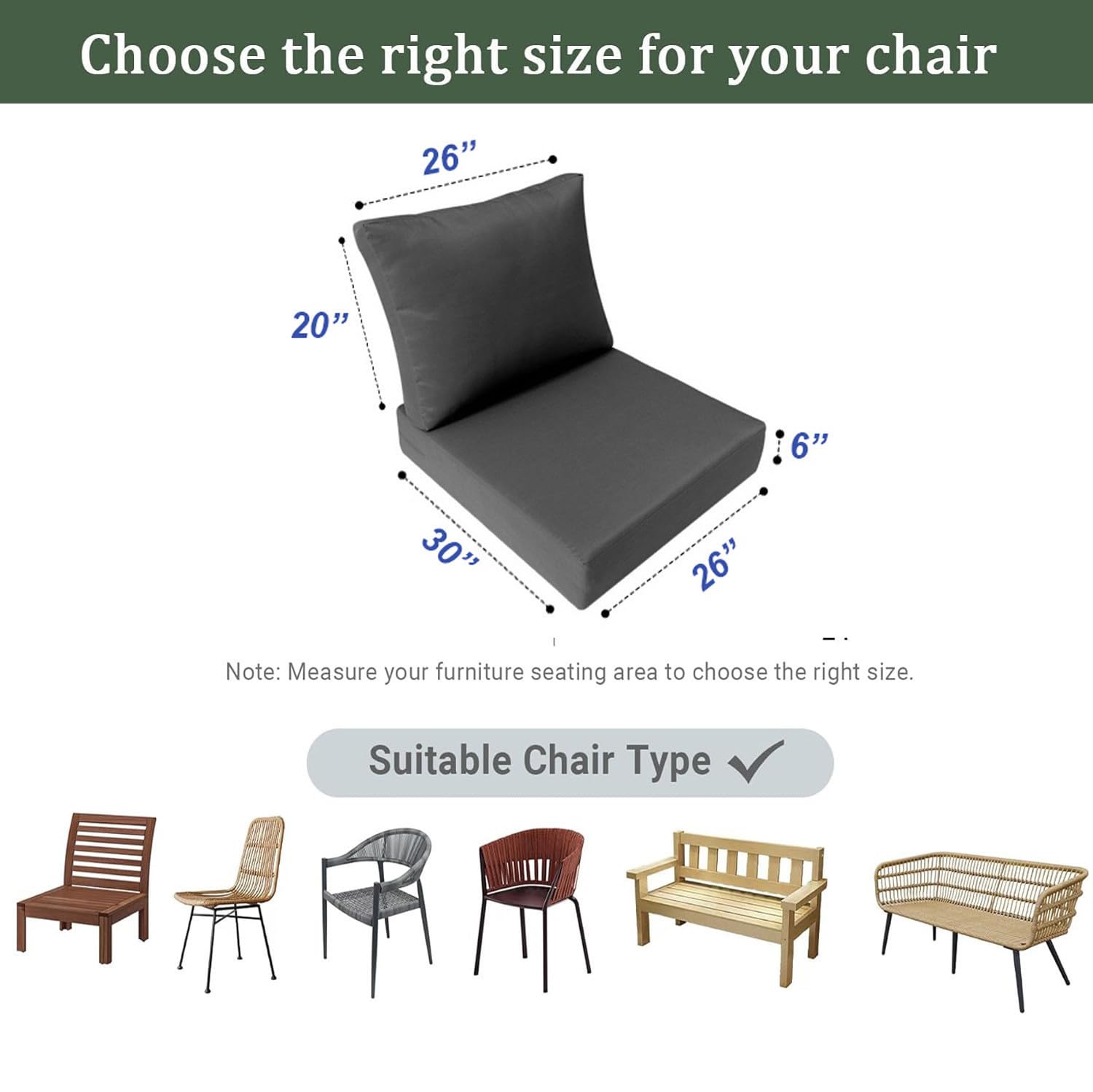 Prolinemax Knife Edge Large 26x30x6 Deep Seat Back Cushion Slip Cover Set AD003 - Sofa Protector for Living Room, Bedroom & Office Furniture